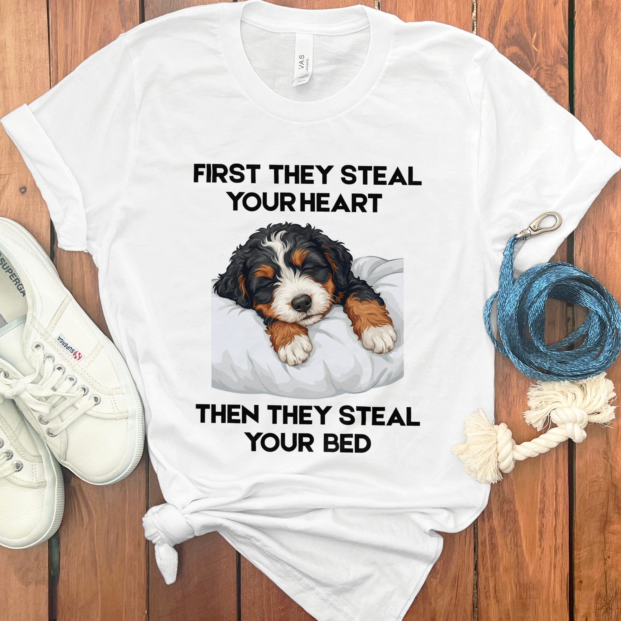 Bernedoodle Steal Heart T-Shirt in White / S by Puppy Jo