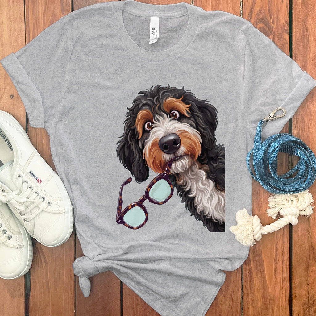 Bernedoodle Stolen Glasses T-Shirt in Athletic Heather / S by Puppy Jo