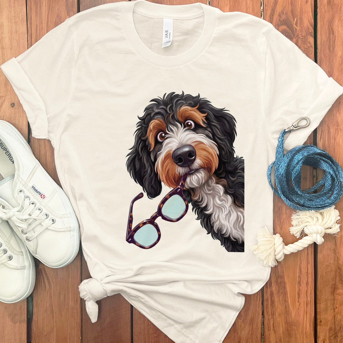 Bernedoodle Stolen Glasses T-Shirt in Natural / S by Puppy Jo