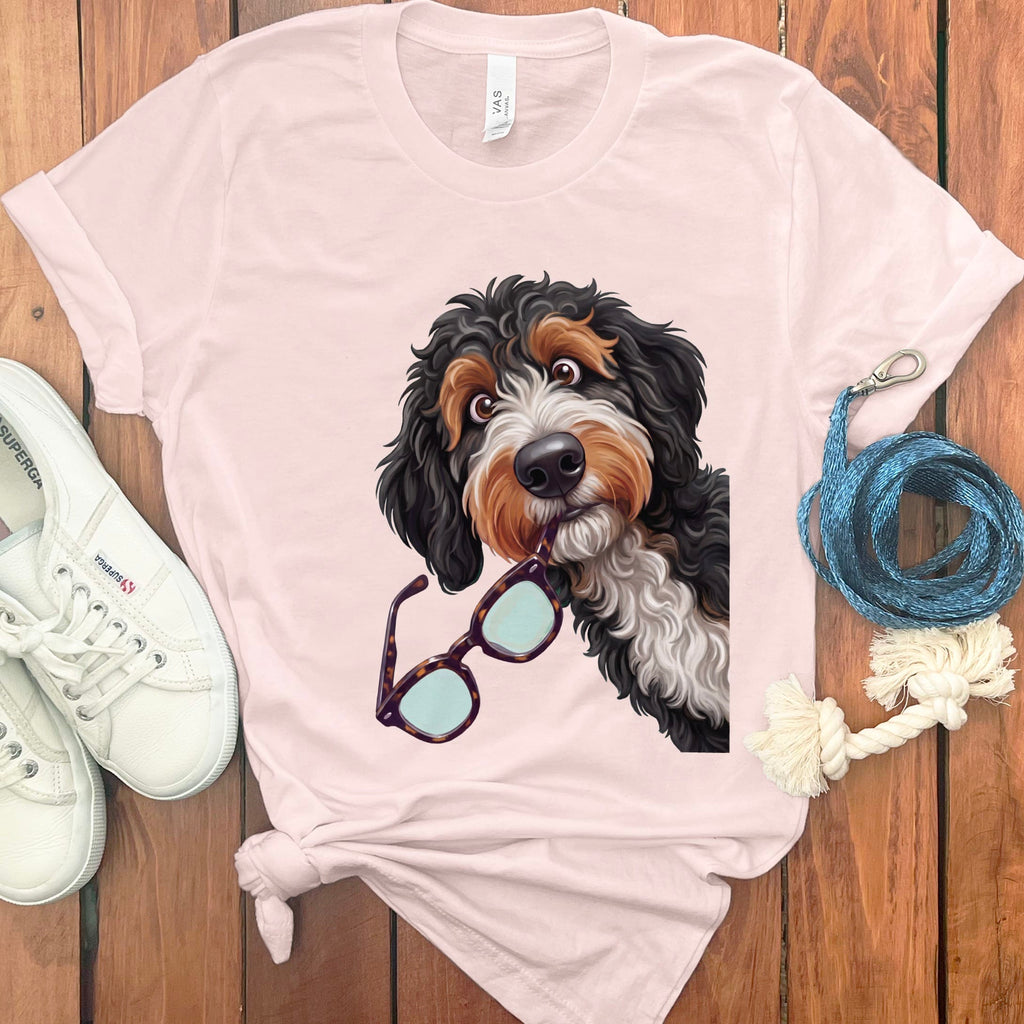 Bernedoodle Stolen Glasses T-Shirt in Soft Pink / S by Puppy Jo