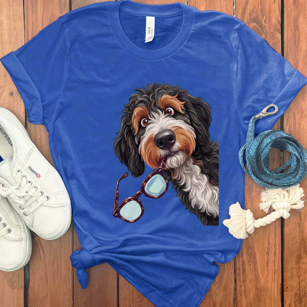 Bernedoodle Stolen Glasses T-Shirt in True Royal / S by Puppy Jo