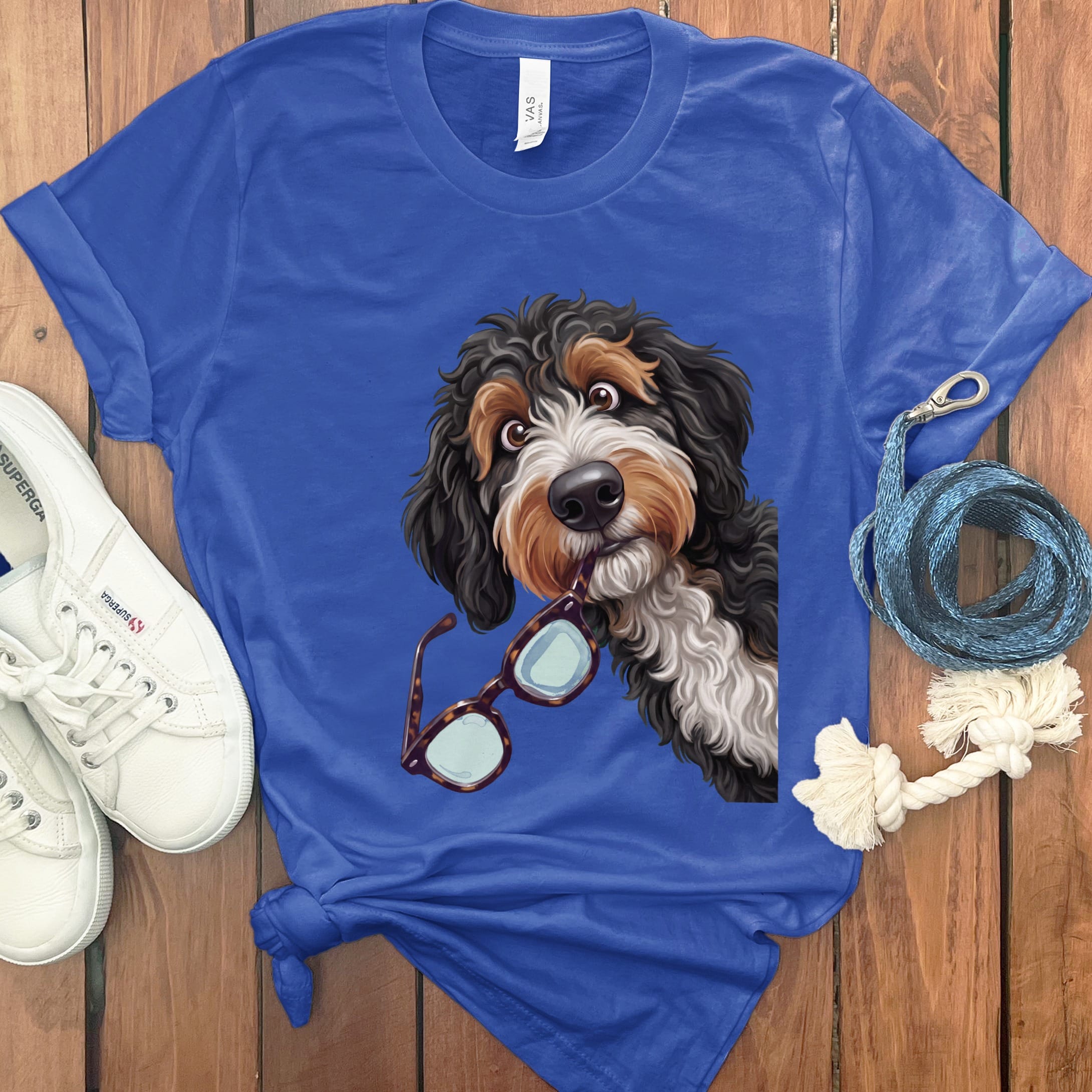 Bernedoodle Stolen Glasses T-Shirt in True Royal / S by Puppy Jo