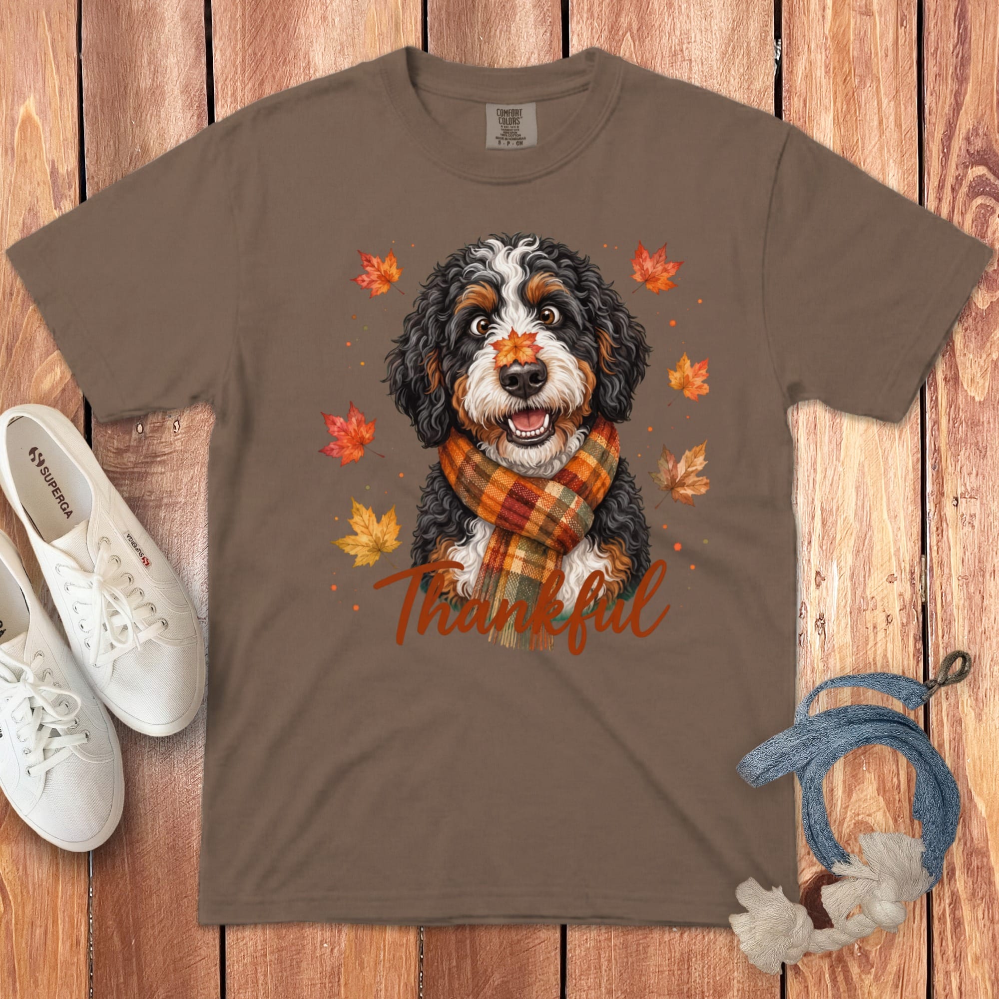 Bernedoodle Thankful Signature T-Shirt in Espresso / S by Puppy Jo
