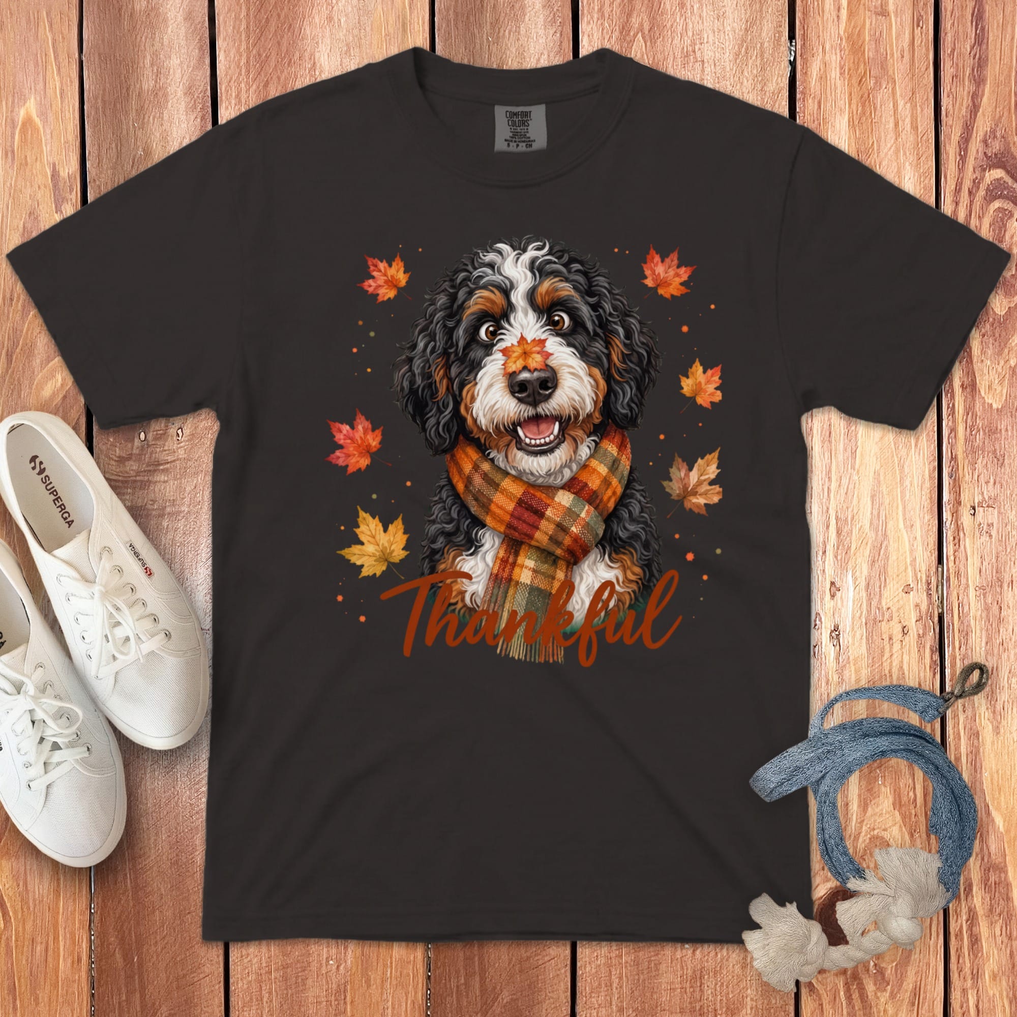 Bernedoodle Thankful Signature T-Shirt in Graphite / S by Puppy Jo
