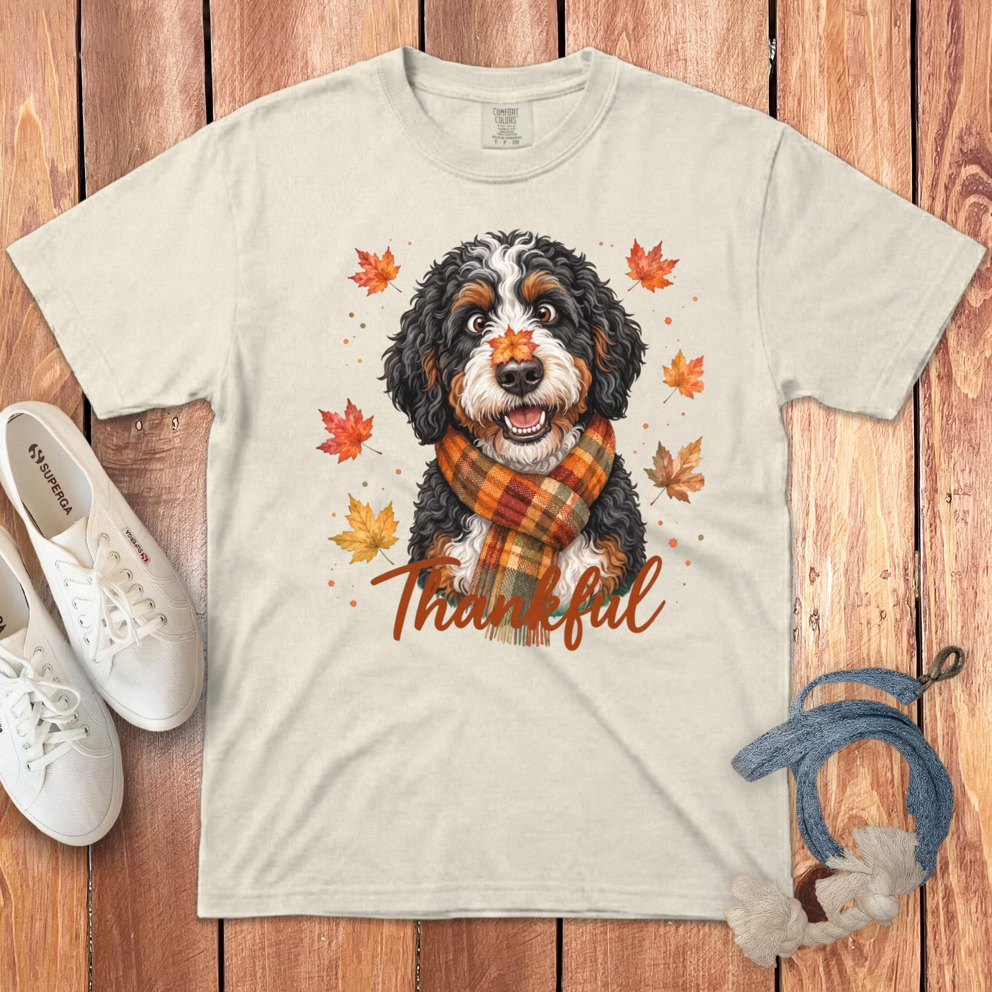 Bernedoodle Thankful Signature T-Shirt in Ivory / S by Puppy Jo