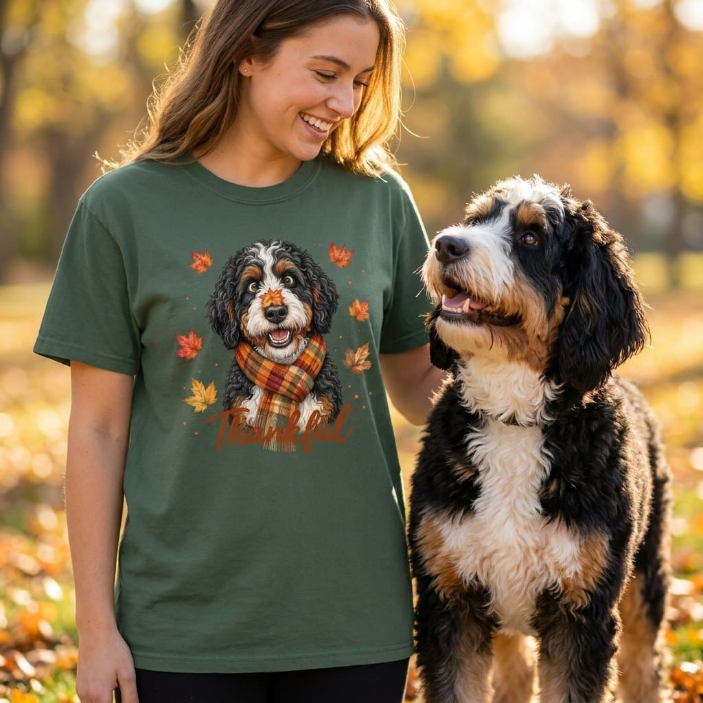 Bernedoodle Thankful Signature T-Shirt in by Puppy Jo