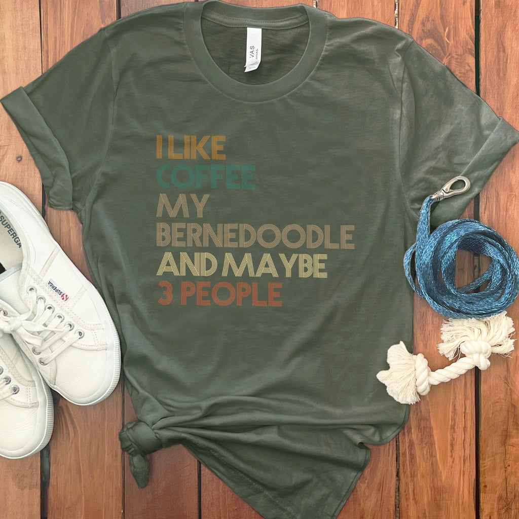Bernedoodle Three People T-Shirt in Military Green / S by Puppy Jo