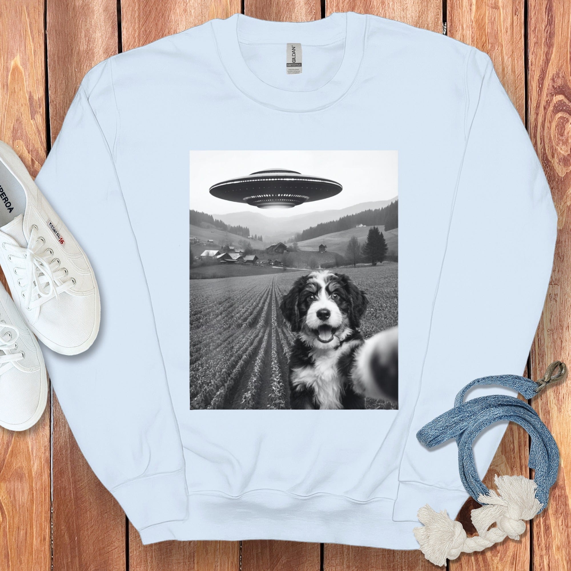 Bernedoodle UFO Sweatshirt in Light Blue / S by Puppy Jo