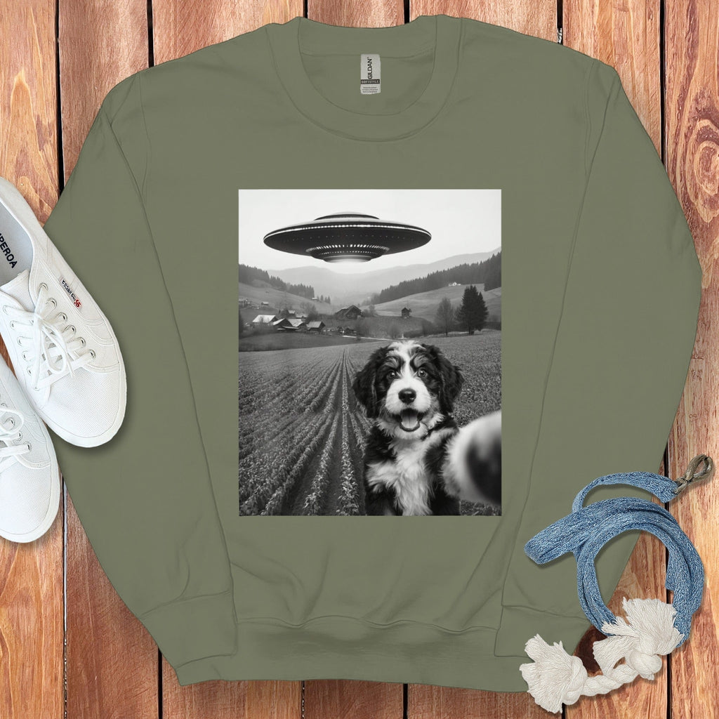 Bernedoodle UFO Sweatshirt in Military Green / S by Puppy Jo