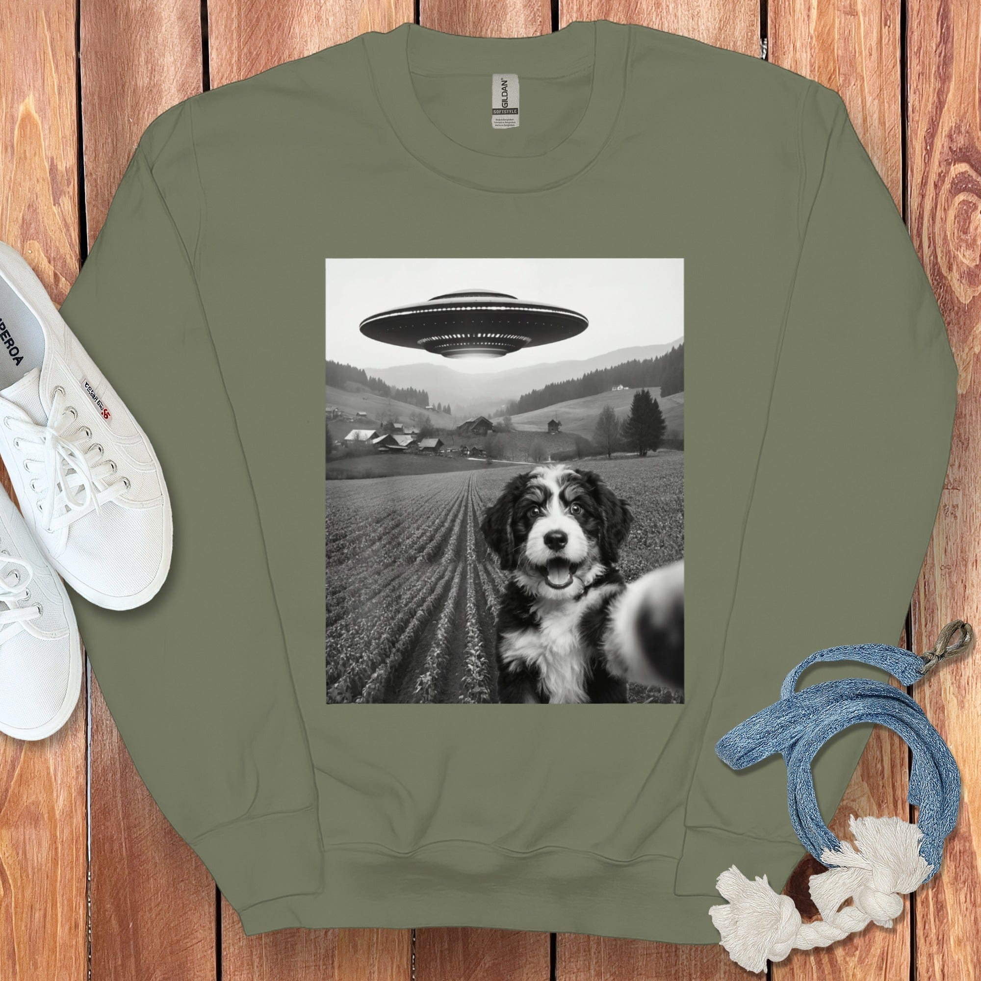 Bernedoodle UFO Sweatshirt in Military Green / S by Puppy Jo
