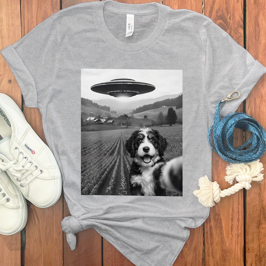 Bernedoodle UFO T-Shirt in Athletic Heather / S by Puppy Jo