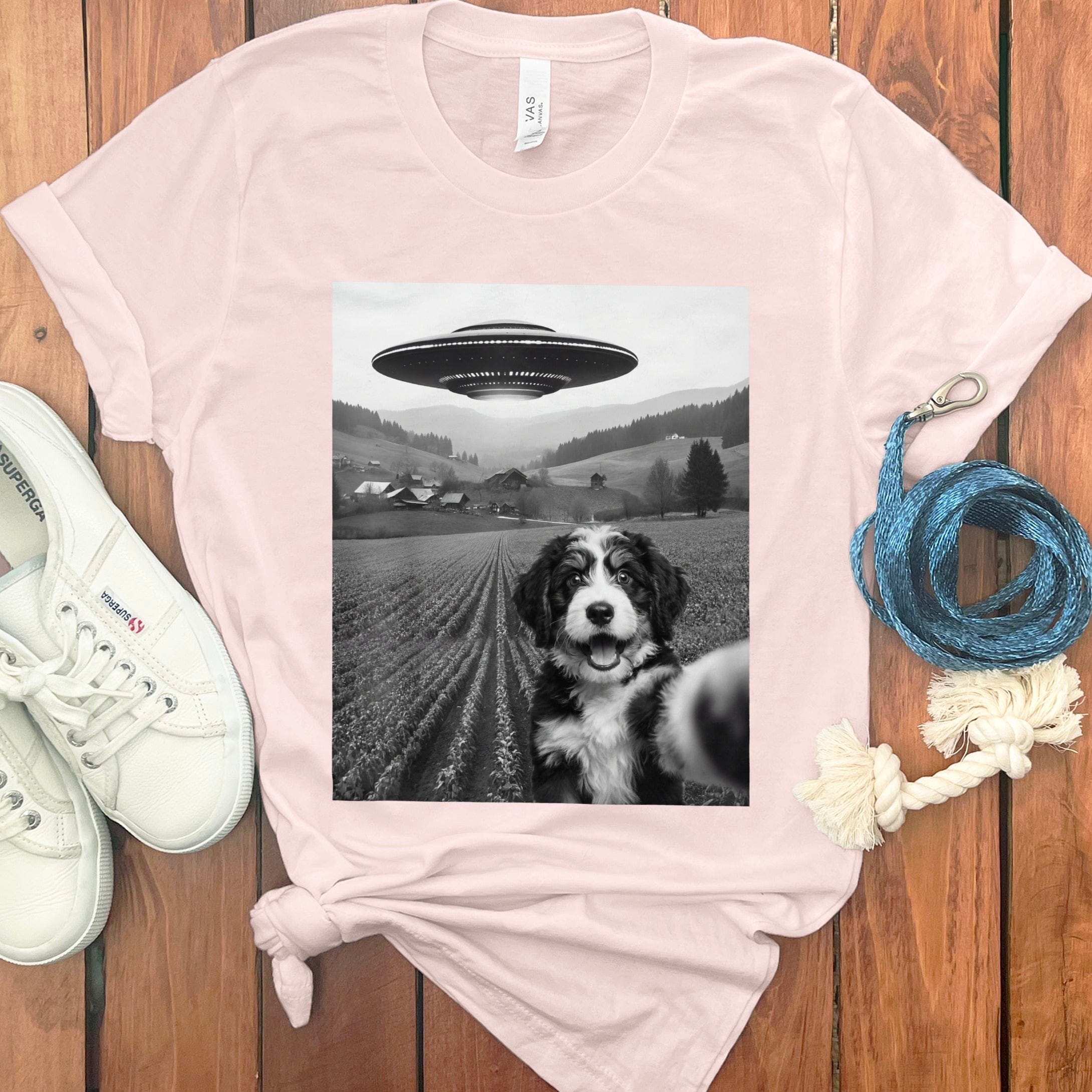 Bernedoodle UFO T-Shirt in Soft Pink / S by Puppy Jo