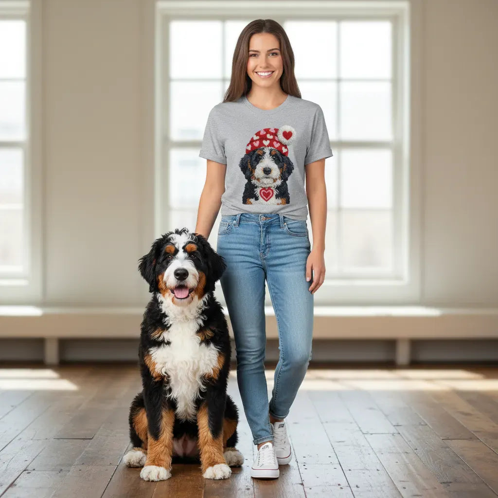 Bernedoodle Valentine Charm Faux Yarn T-Shirt in by Puppy Jo