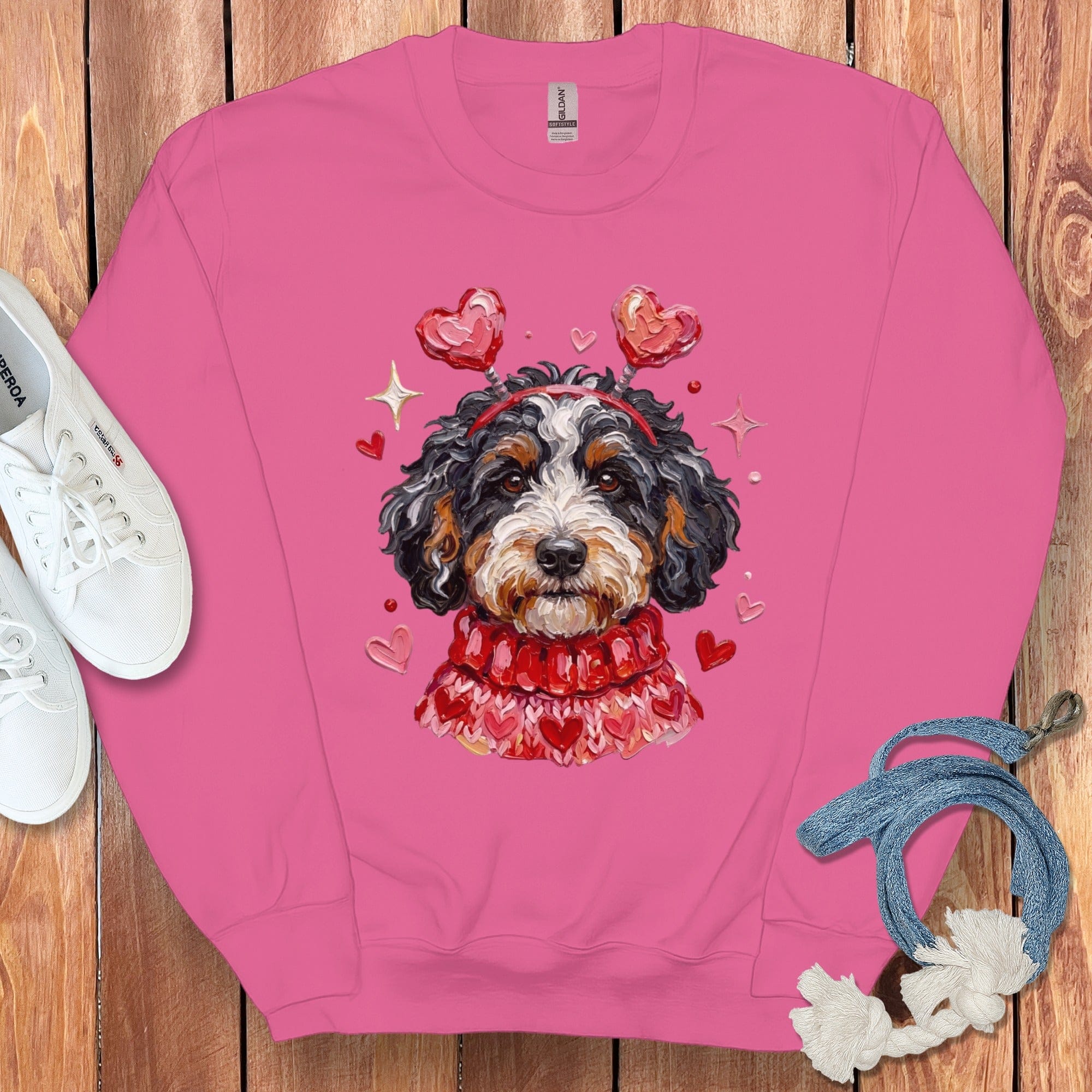 Bernedoodle Valentine Sweatshirt in Heliconia / S by Puppy Jo