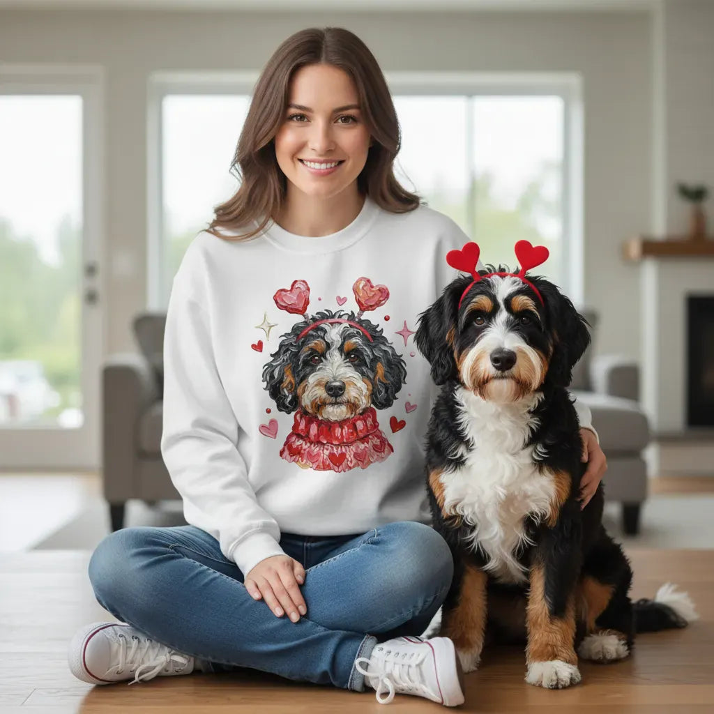 Bernedoodle Valentine Sweatshirt in by Puppy Jo