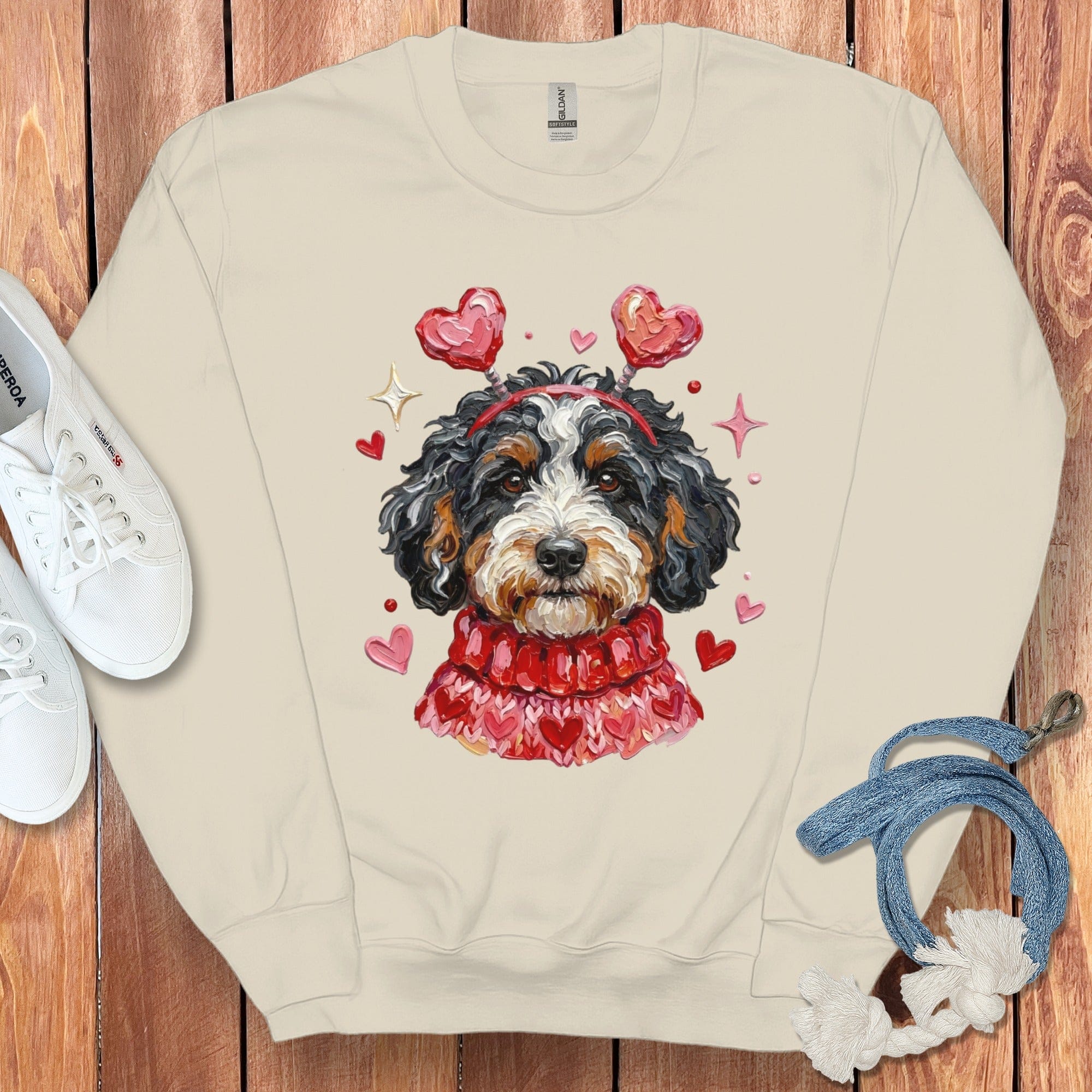 Bernedoodle Valentine Sweatshirt in Sand / S by Puppy Jo