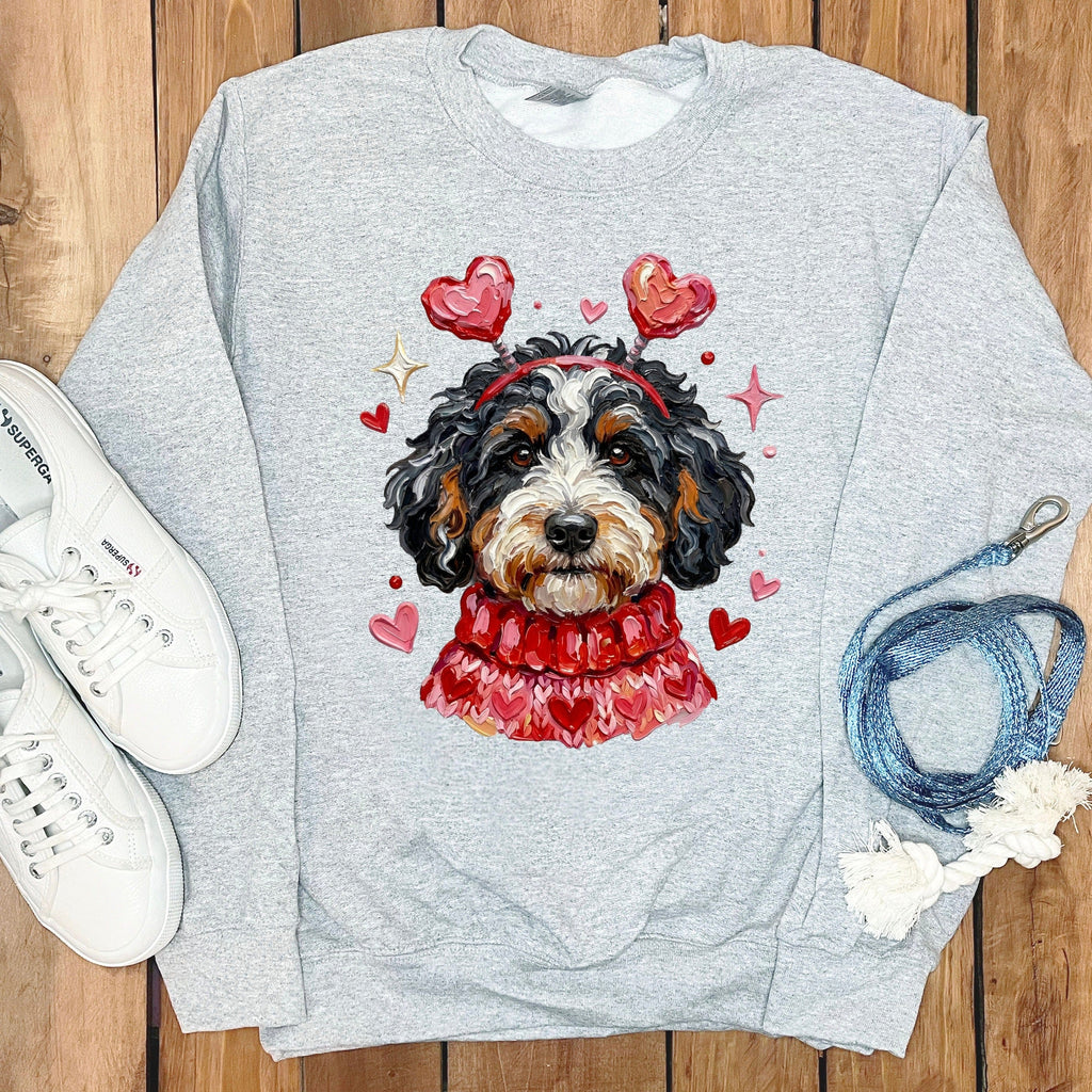 Bernedoodle Valentine Sweatshirt in Sport Grey / S by Puppy Jo