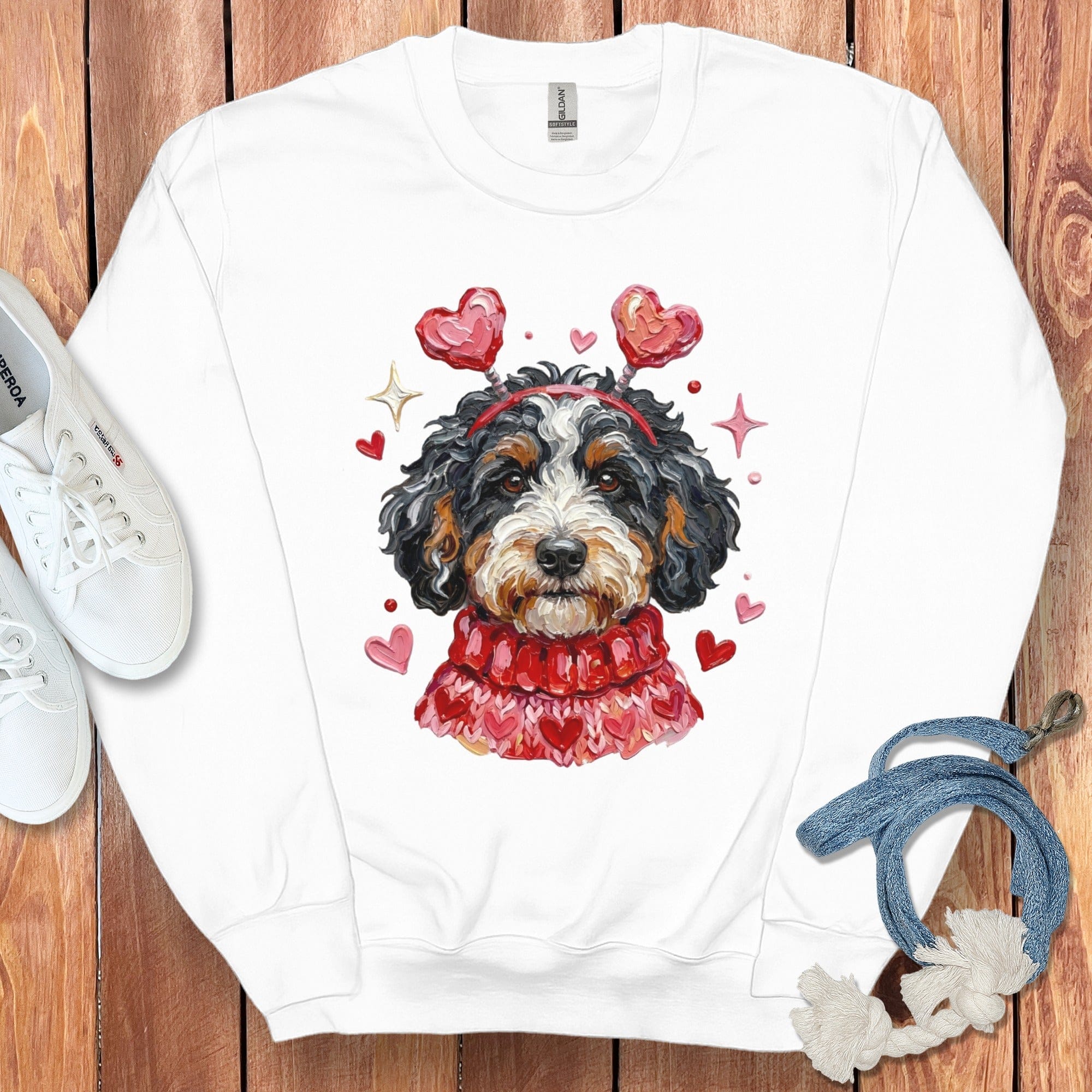 Bernedoodle Valentine Sweatshirt in White / S by Puppy Jo
