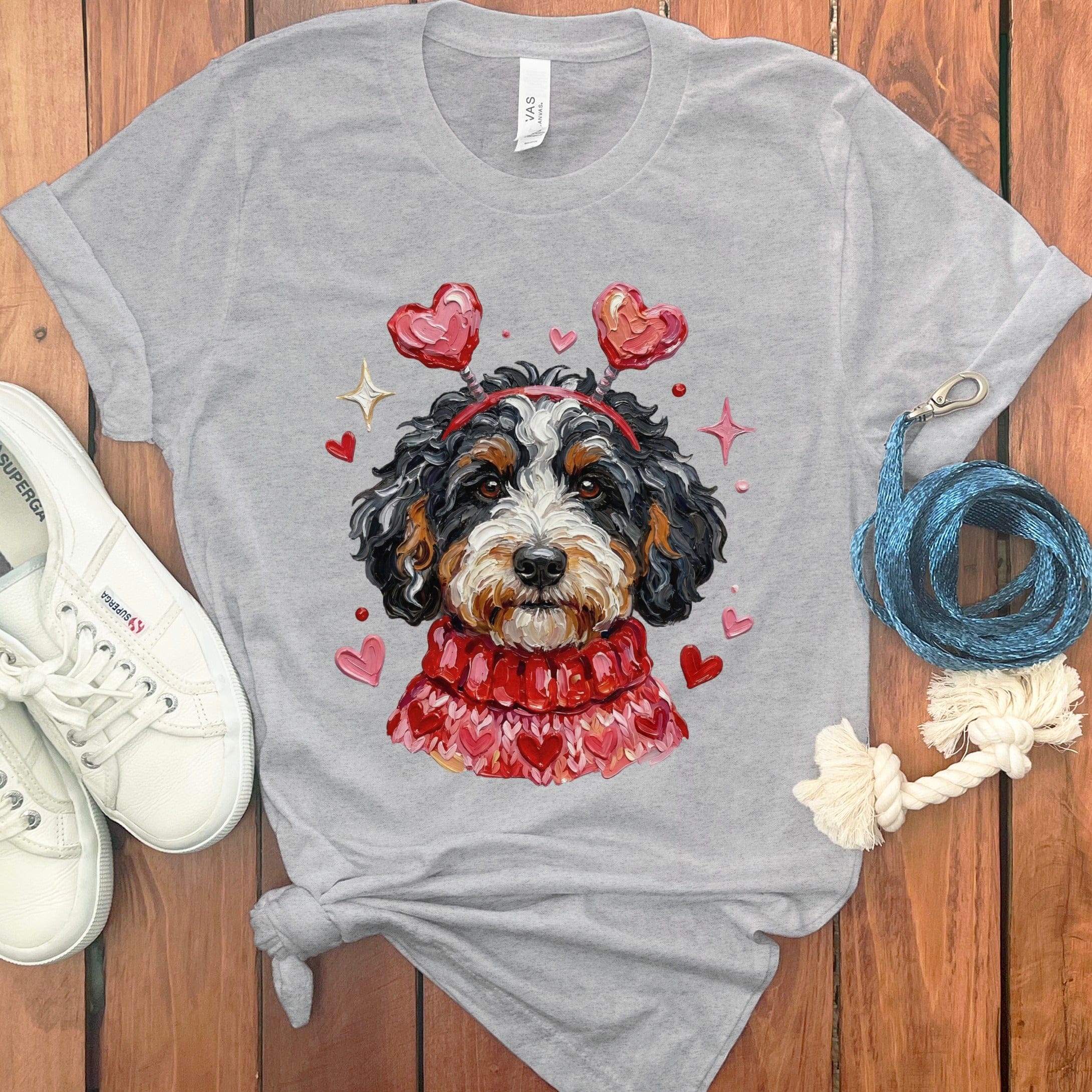 Bernedoodle Valentine T-Shirt in Athletic Heather / S by Puppy Jo