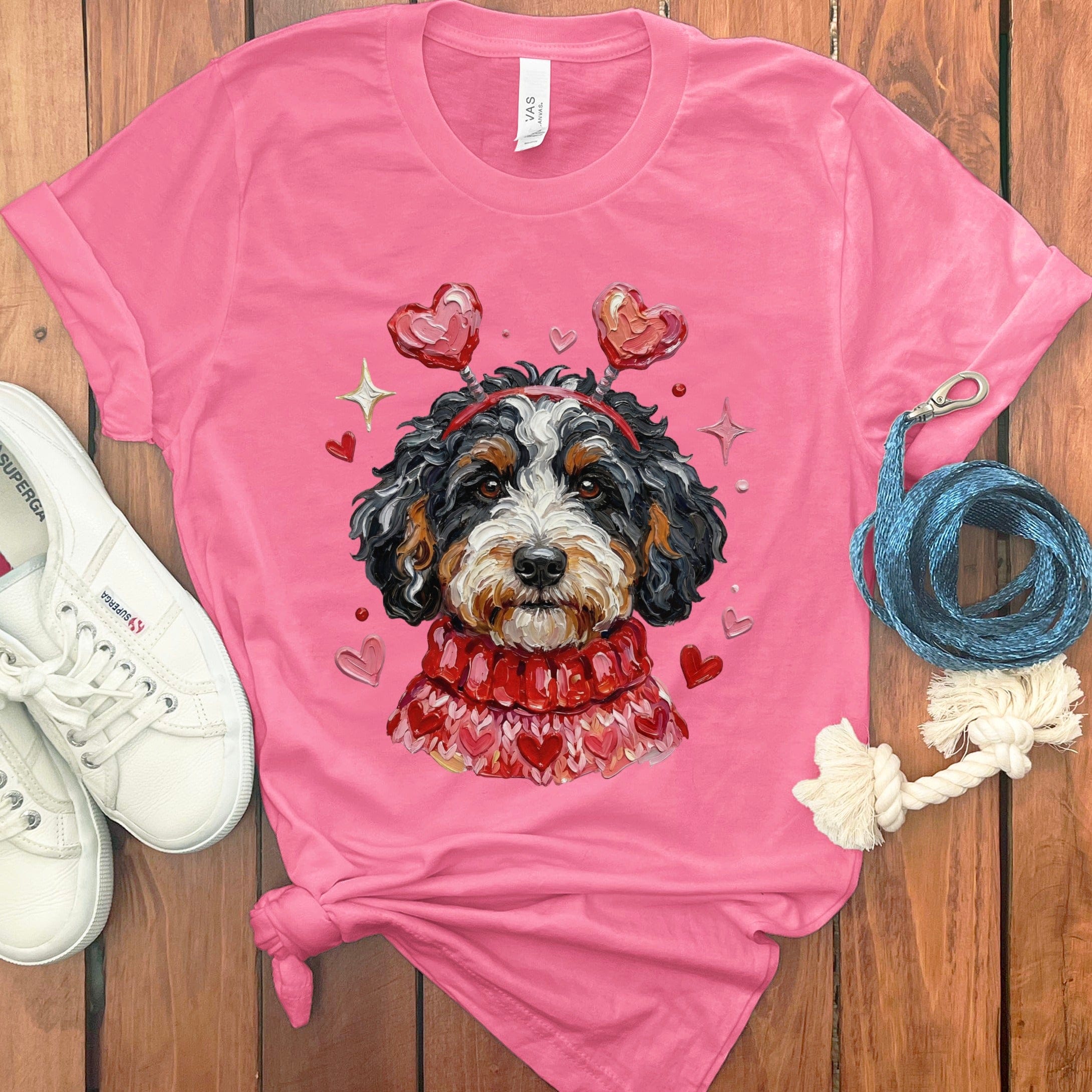 Bernedoodle Valentine T-Shirt in Charity Pink / S by Puppy Jo