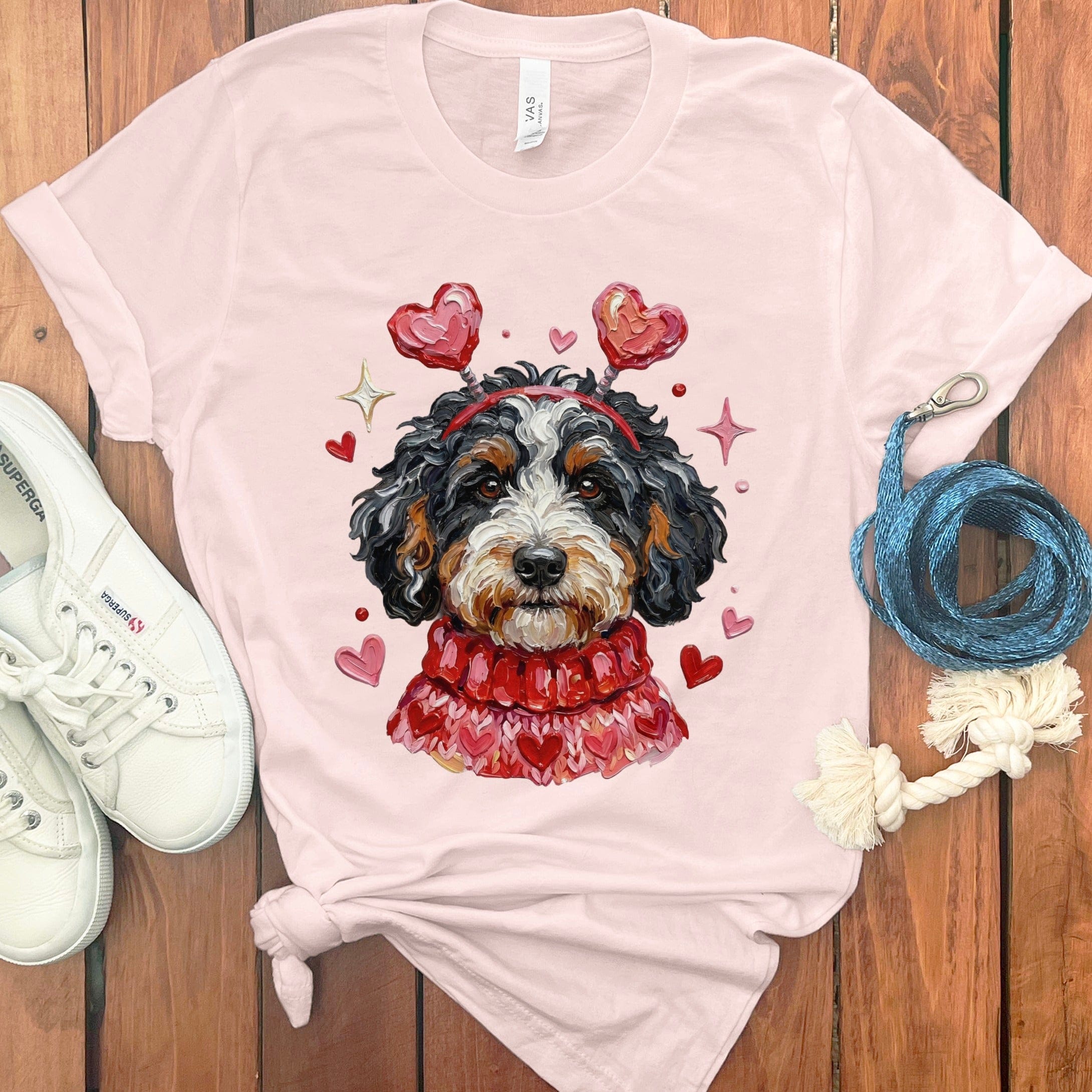 Bernedoodle Valentine T-Shirt in Soft Pink / S by Puppy Jo