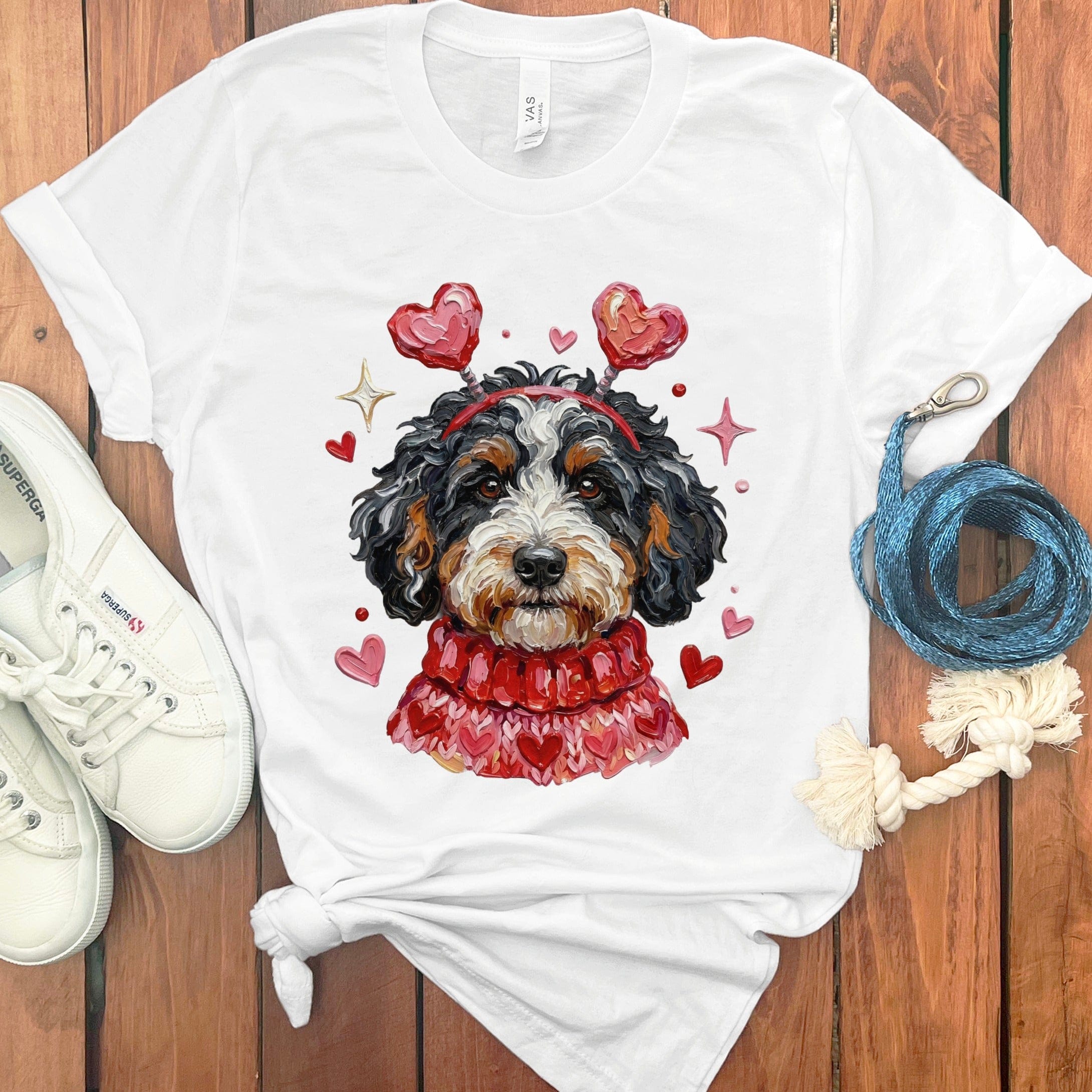 Bernedoodle Valentine T-Shirt in White / S by Puppy Jo
