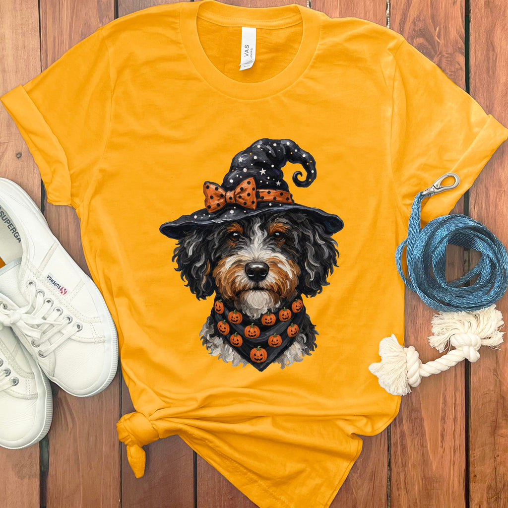 Bernedoodle Witch Hat T-Shirt in Gold / S by MyDesigns