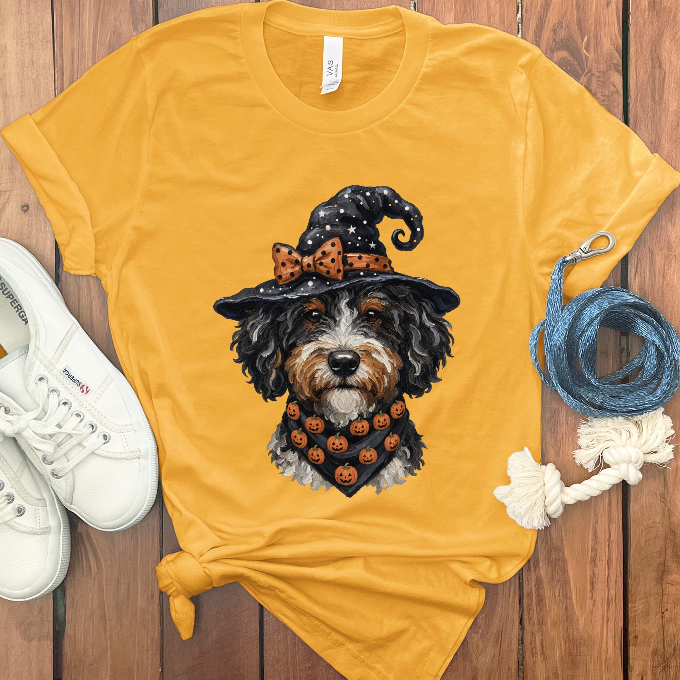 Bernedoodle Witch Hat T-Shirt in Gold / S by MyDesigns