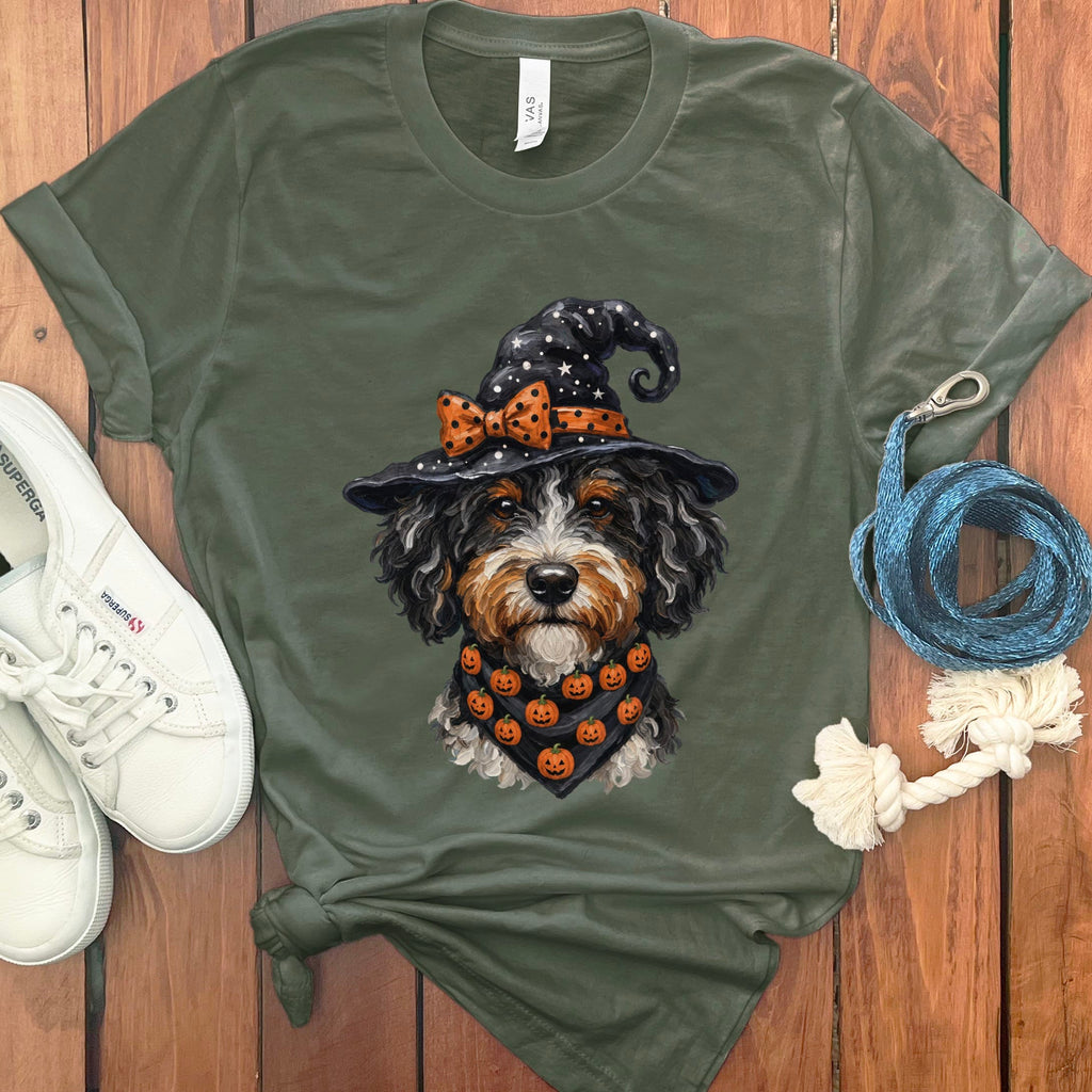 Bernedoodle Witch Hat T-Shirt in Military Green / S by MyDesigns