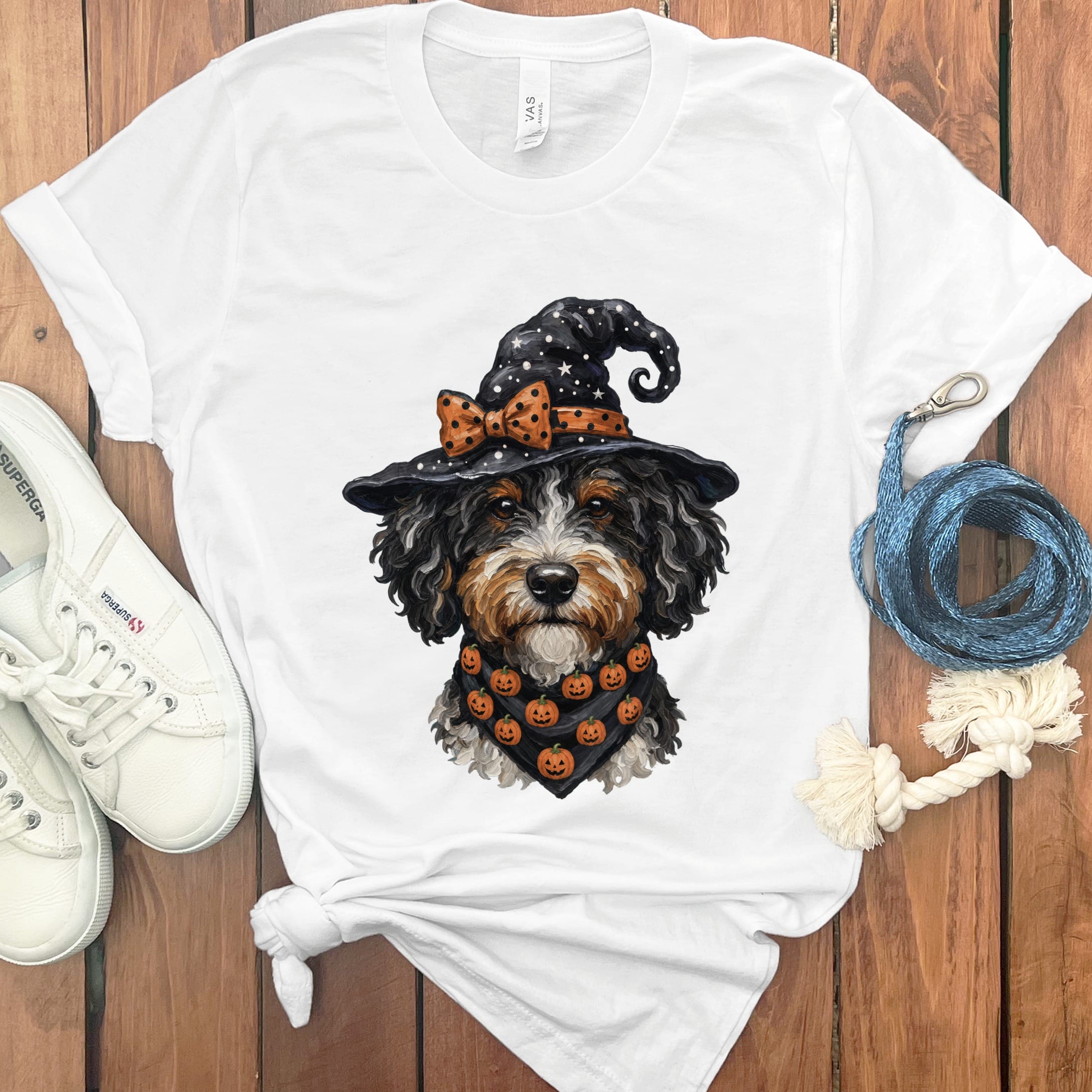 Bernedoodle Witch Hat T-Shirt in White / S by MyDesigns