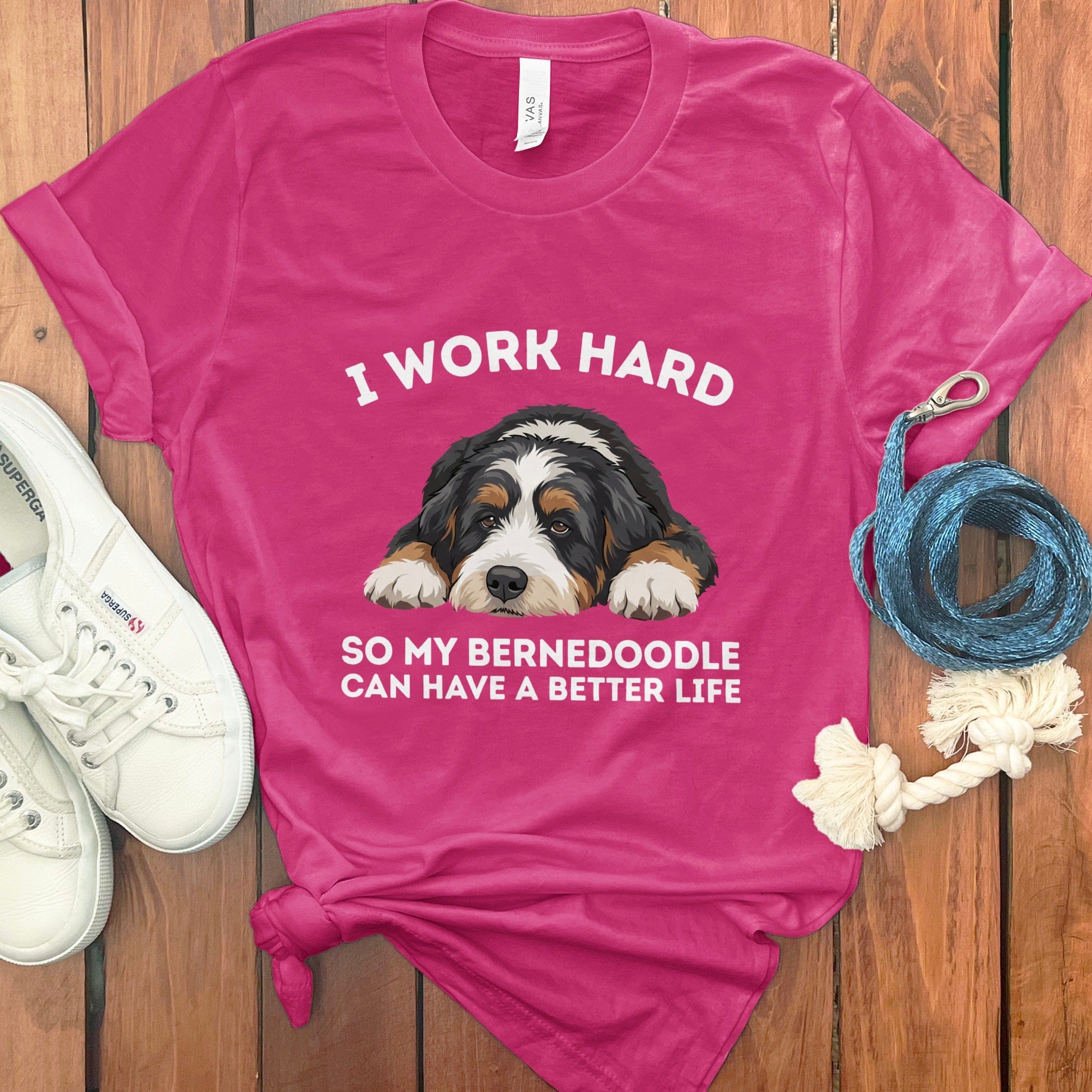 Bernedoodle Work Hard T-Shirt in Berry / S by Puppy Jo