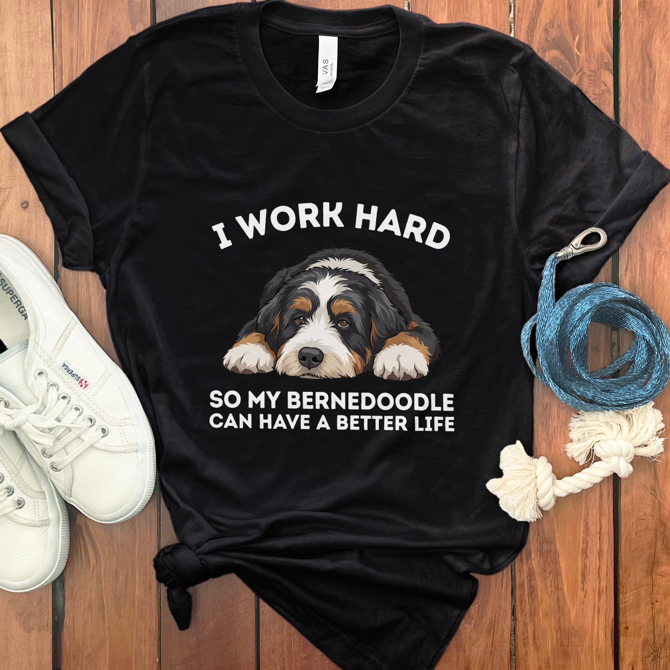 Bernedoodle Work Hard T-Shirt in Black / S by Puppy Jo