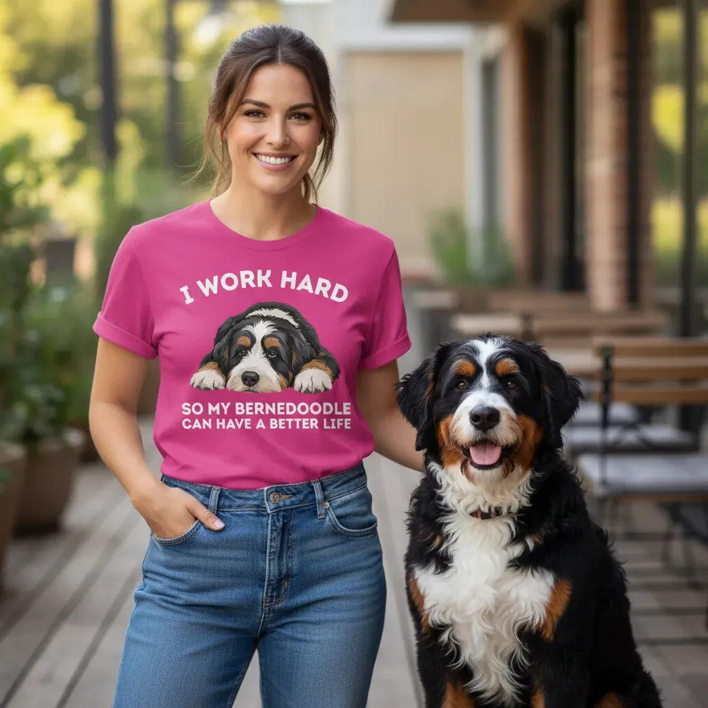 Bernedoodle Work Hard T-Shirt in by Puppy Jo