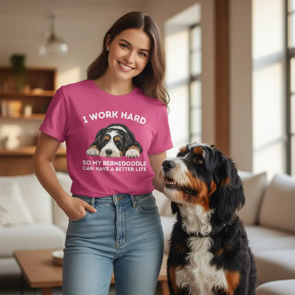 Bernedoodle Work Hard T-Shirt in by Puppy Jo