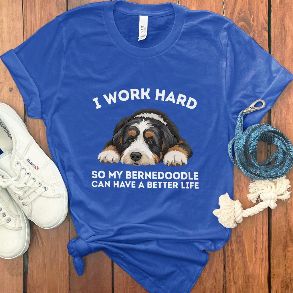 Bernedoodle Work Hard T-Shirt in True Royal / S by Puppy Jo