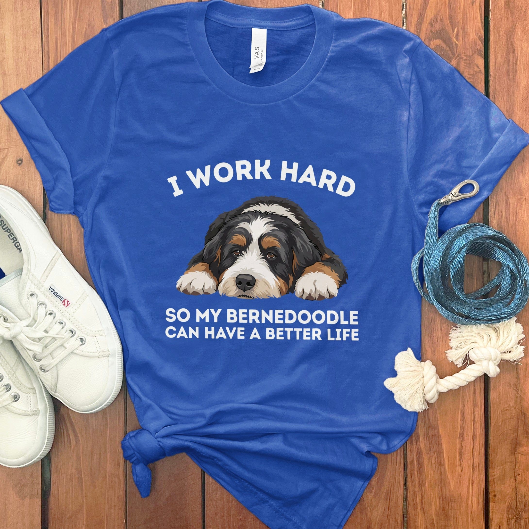 Bernedoodle Work Hard T-Shirt in True Royal / S by Puppy Jo