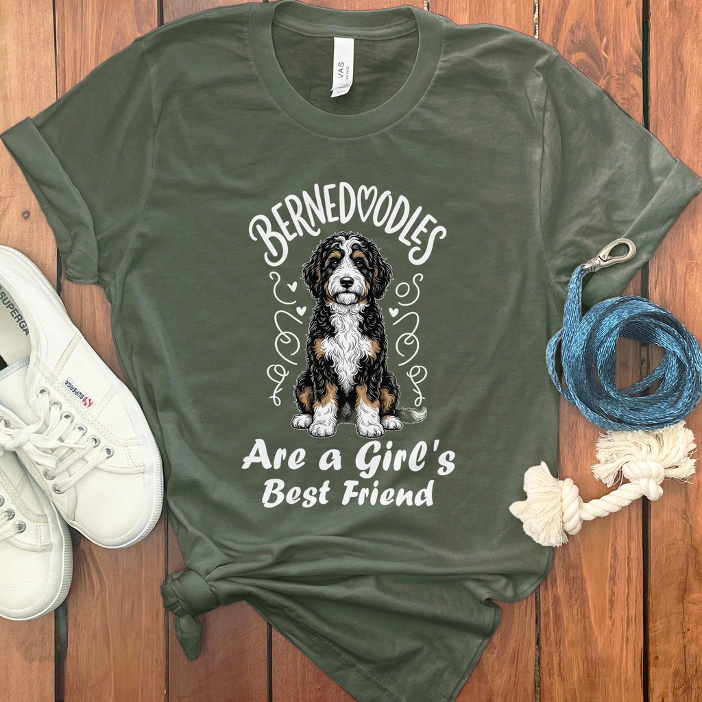 Bernedoodles Girl's Friend T-Shirt in Military Green / S by Puppy Jo