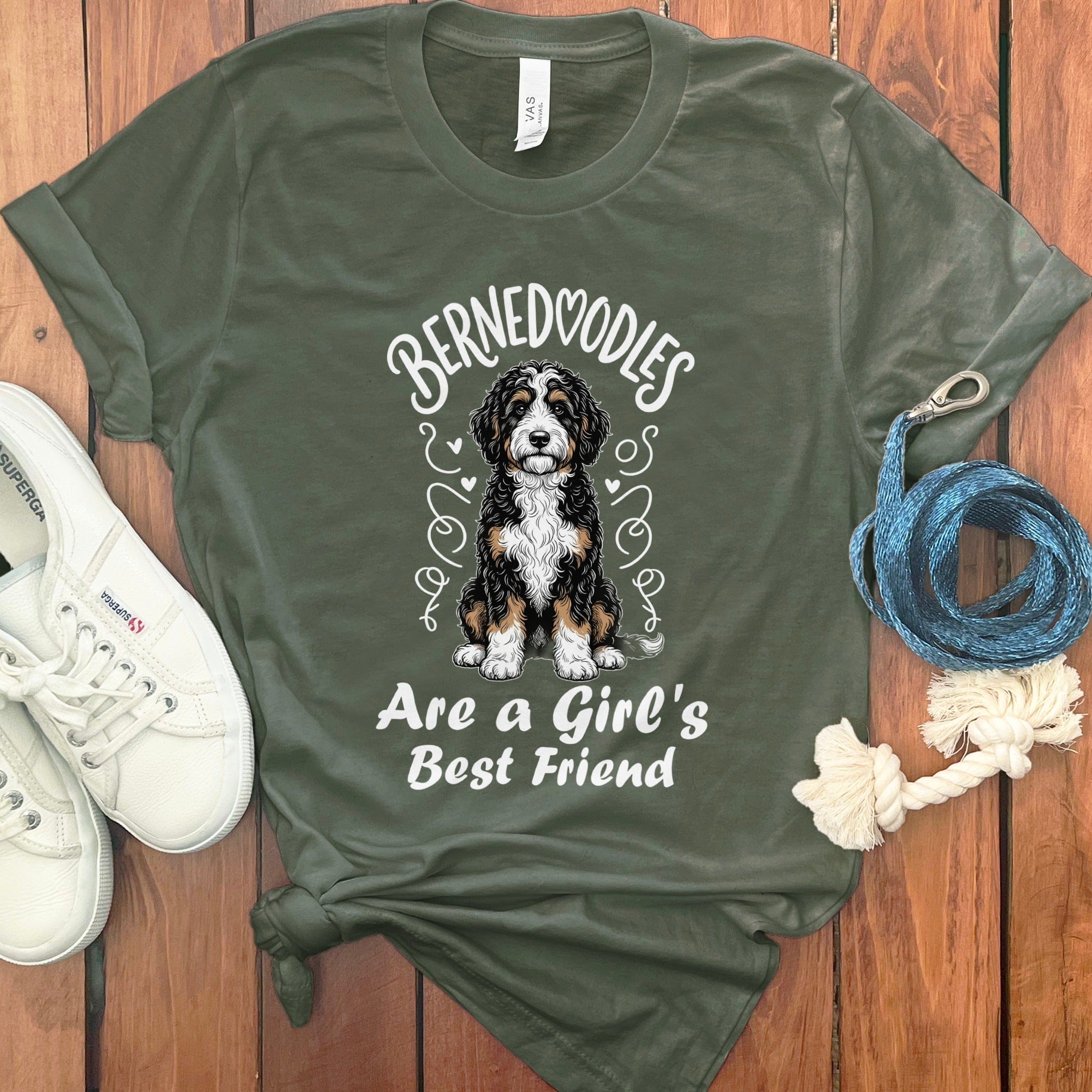 Bernedoodles Girl's Friend T-Shirt in Military Green / S by Puppy Jo