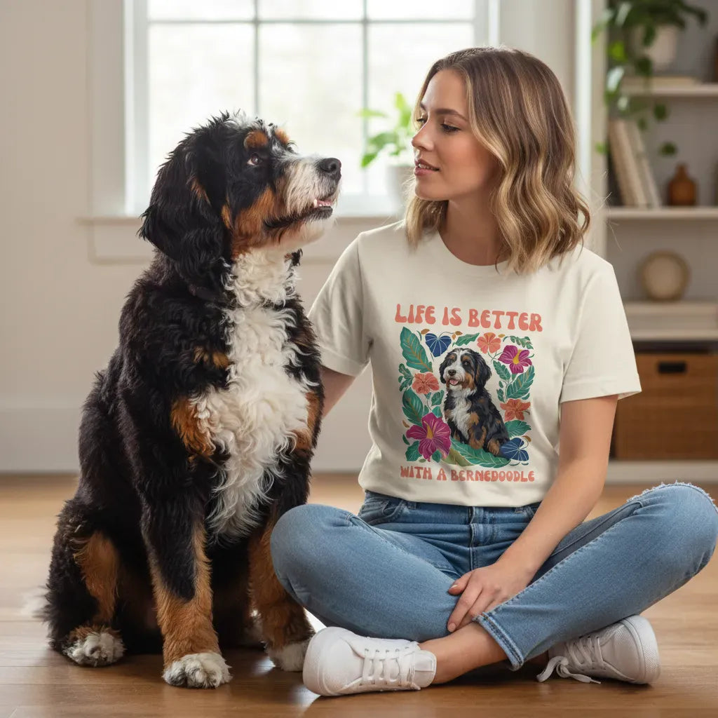 Better With a Bernedoodle T-Shirt in by Puppy Jo