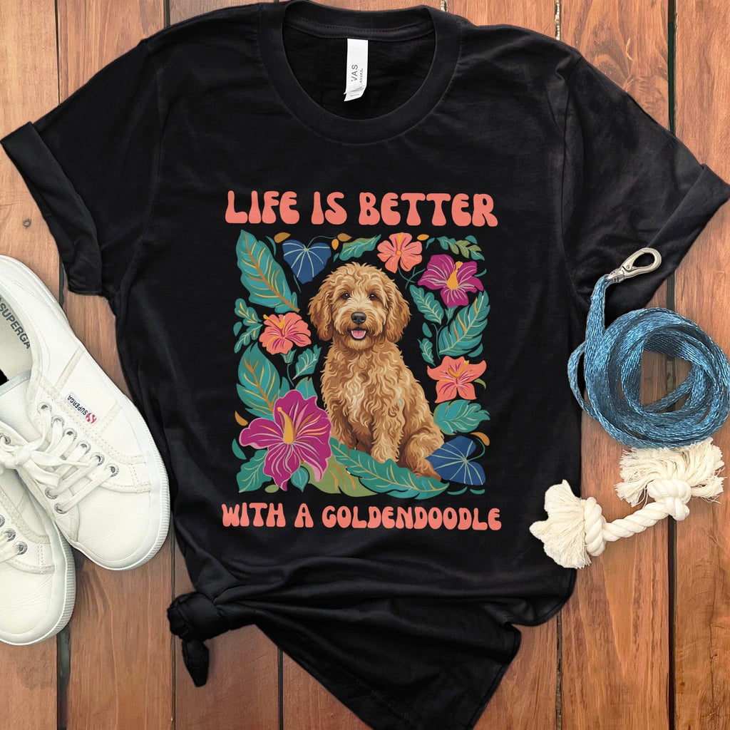 Better With a Goldendoodle T-Shirt in Black / S by Puppy Jo