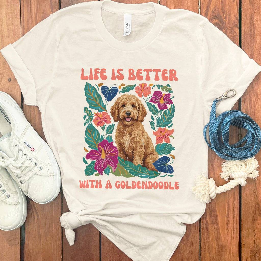 Better With a Goldendoodle T-Shirt in Natural / S by Puppy Jo