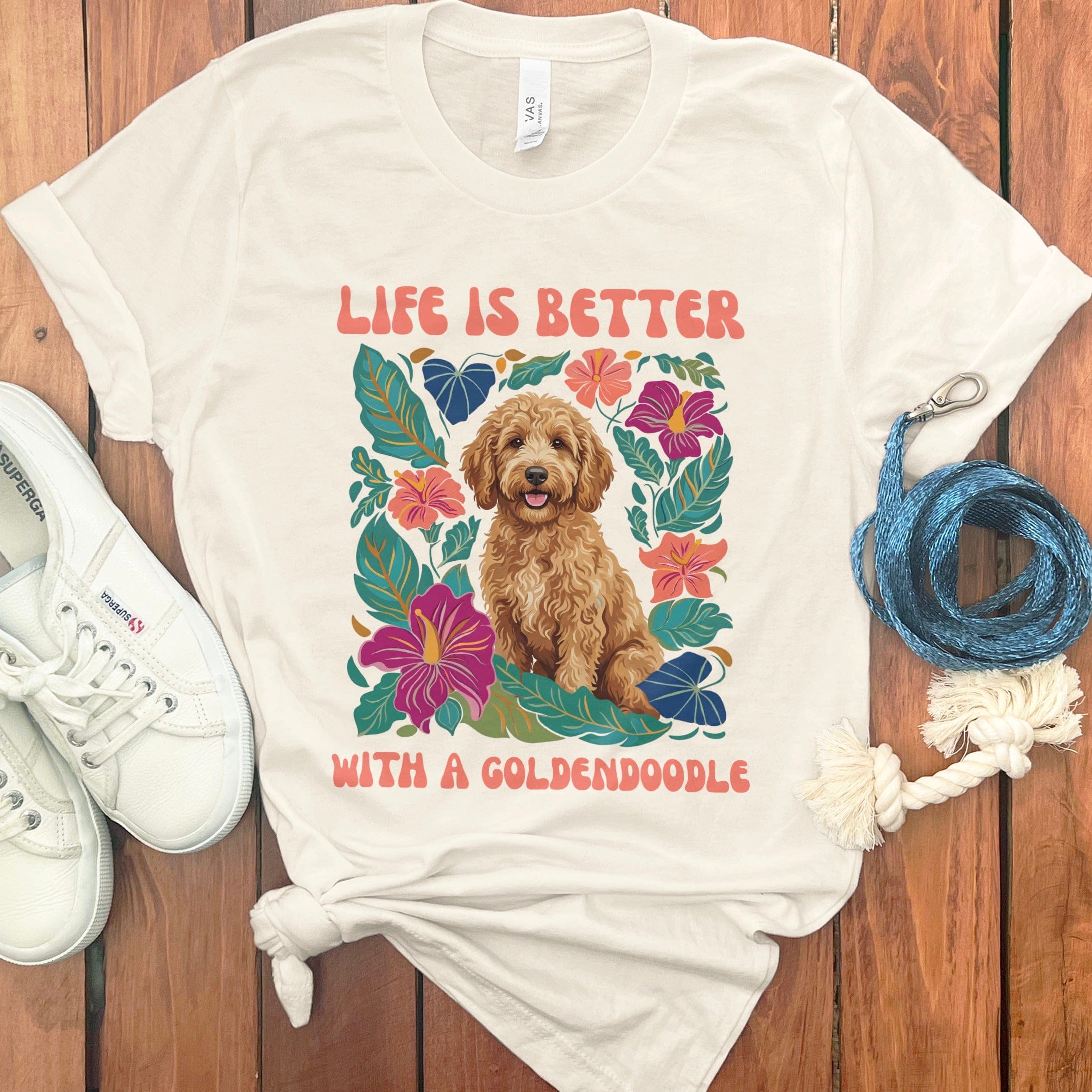 Better With a Goldendoodle T-Shirt in Natural / S by Puppy Jo