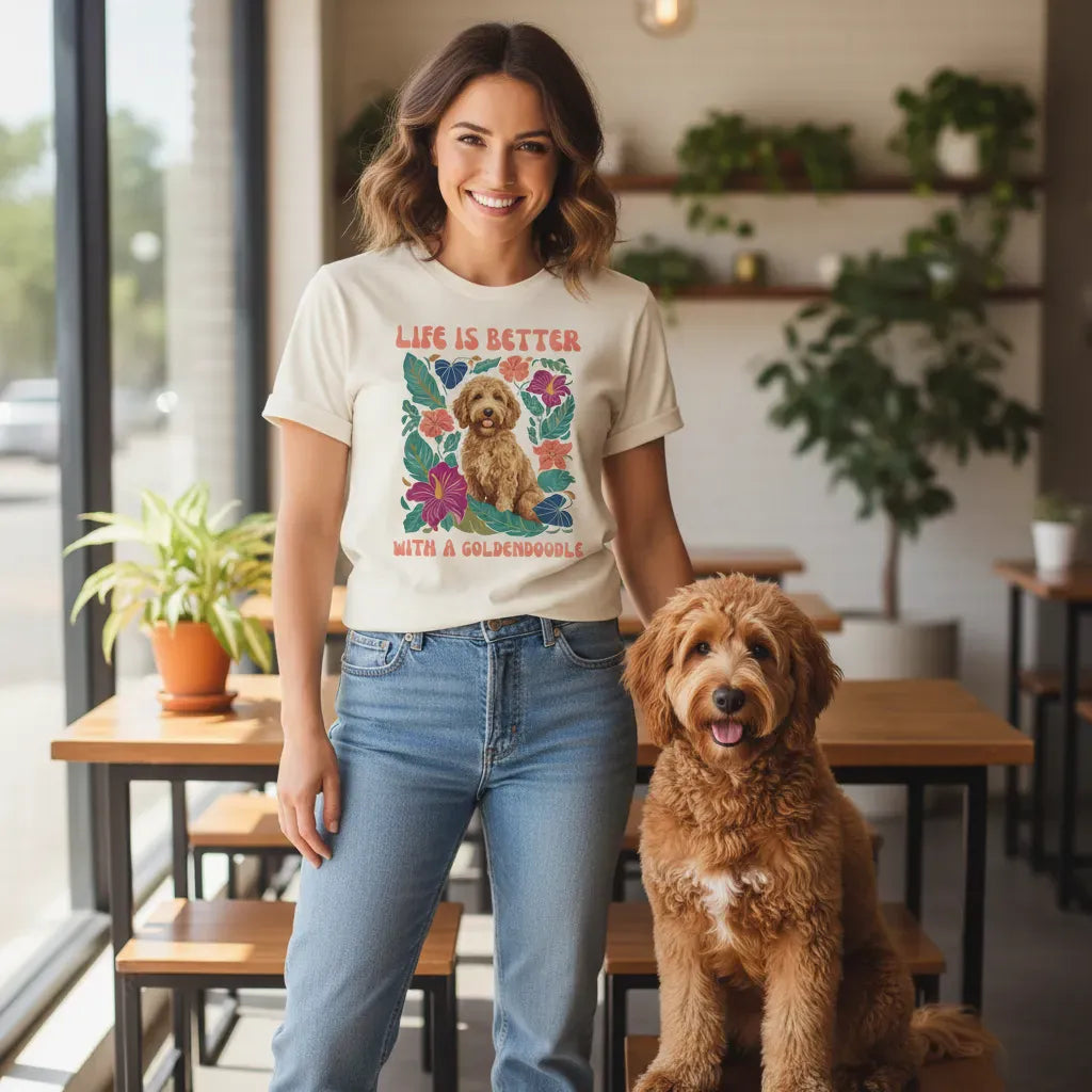 Better With a Goldendoodle T-Shirt in by Puppy Jo