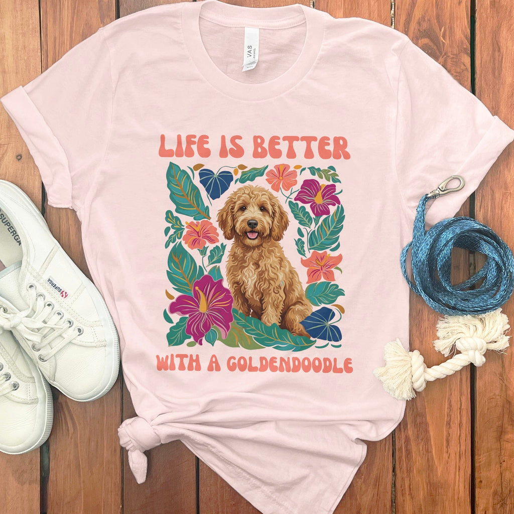 Better With a Goldendoodle T-Shirt in Soft Pink / S by Puppy Jo