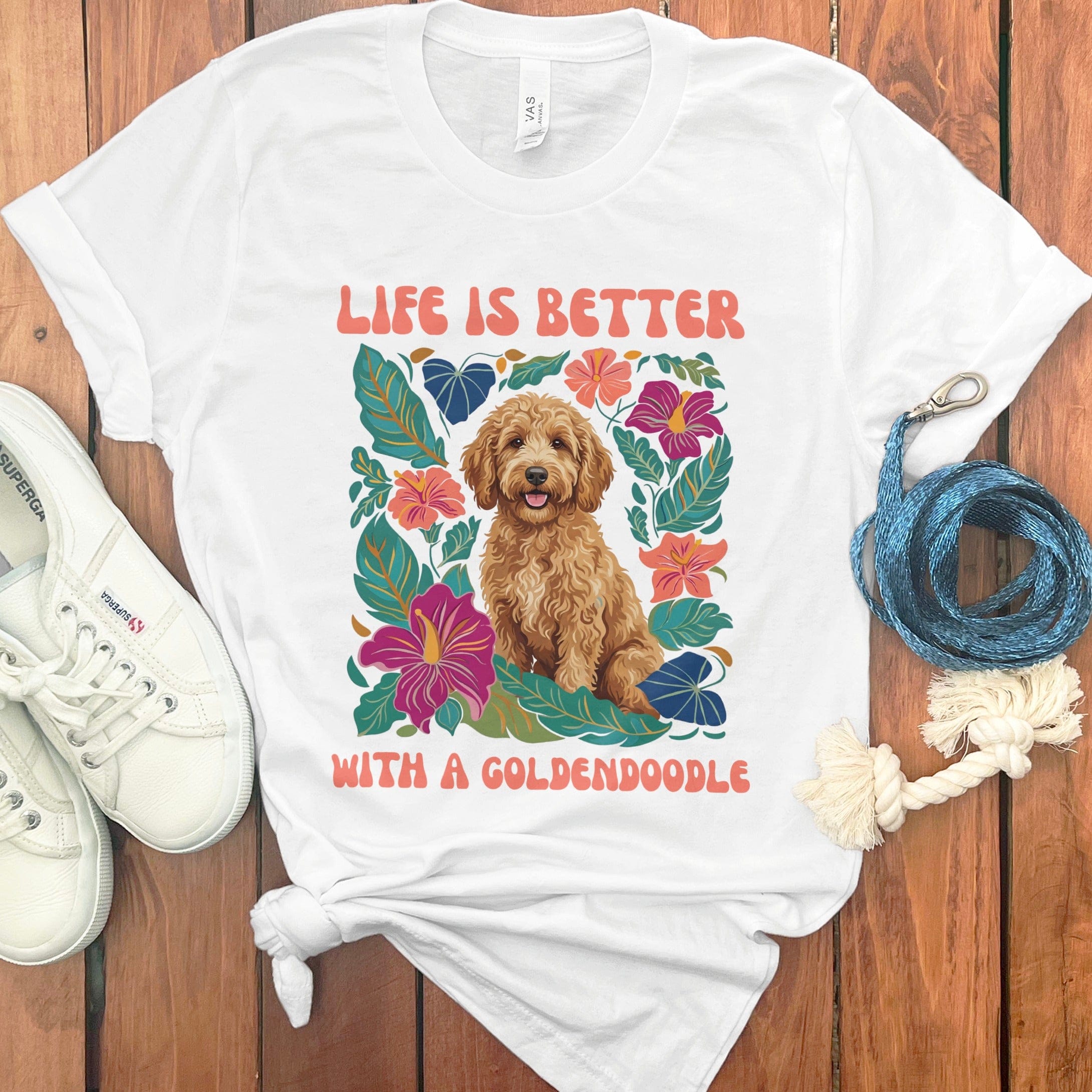 Better With a Goldendoodle T-Shirt in White / S by Puppy Jo