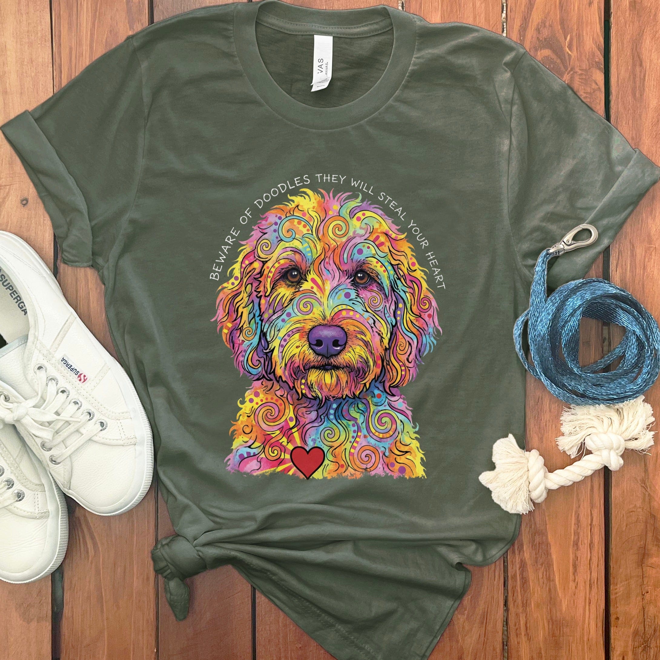 Beware Steal Heart T-Shirt in Military Green / S by Puppy Jo
