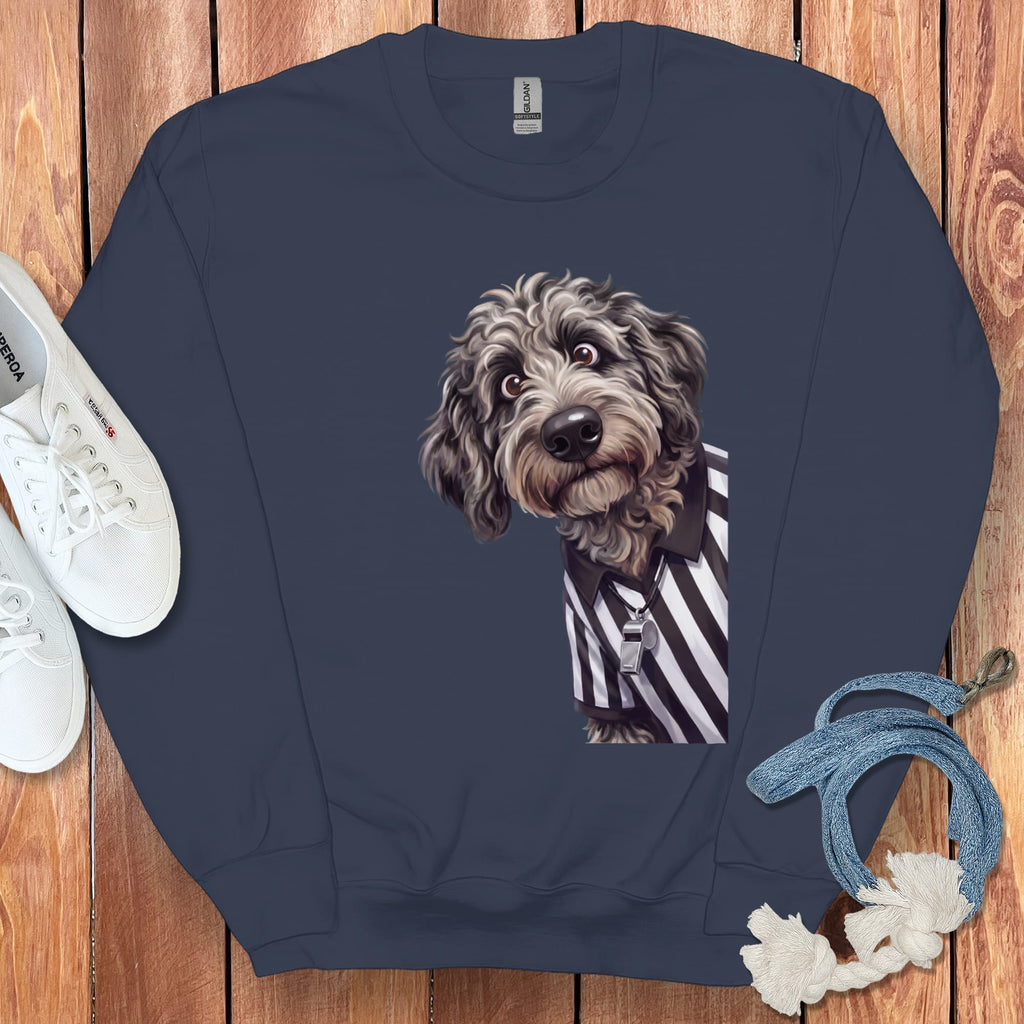 Merle Goldendoodle Football Referee Sweatshirt in Navy / S by Puppy Jo