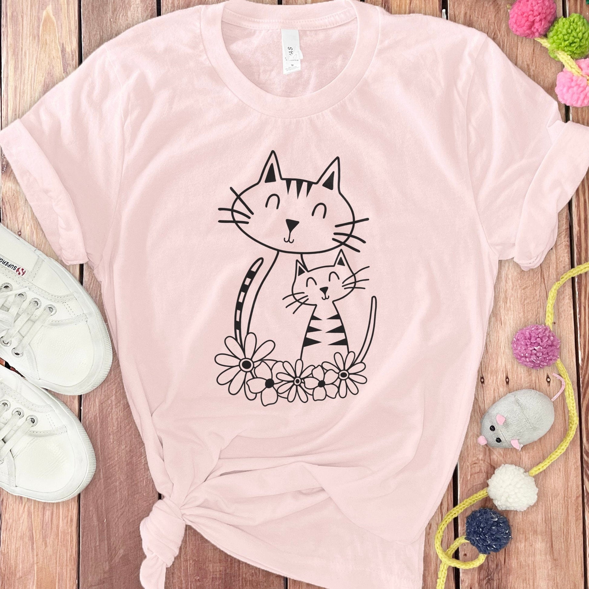 Adorable Cat Shirt with Flowers Print T-shirt product