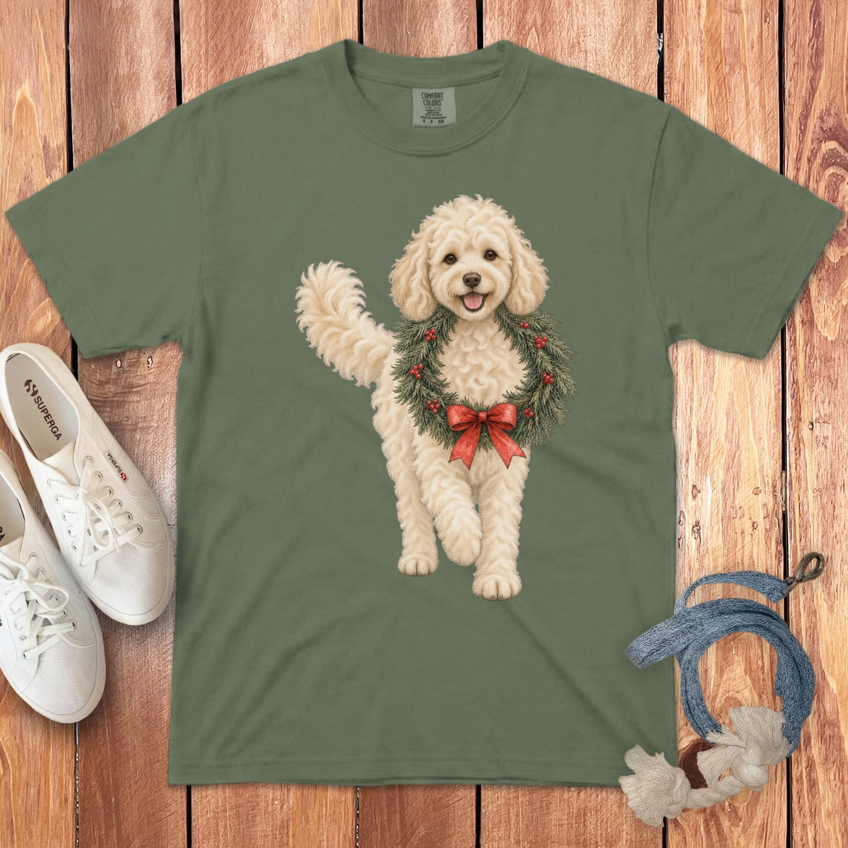 Maltipoo Wreath Signature T-Shirt in Moss / S by Puppy Jo