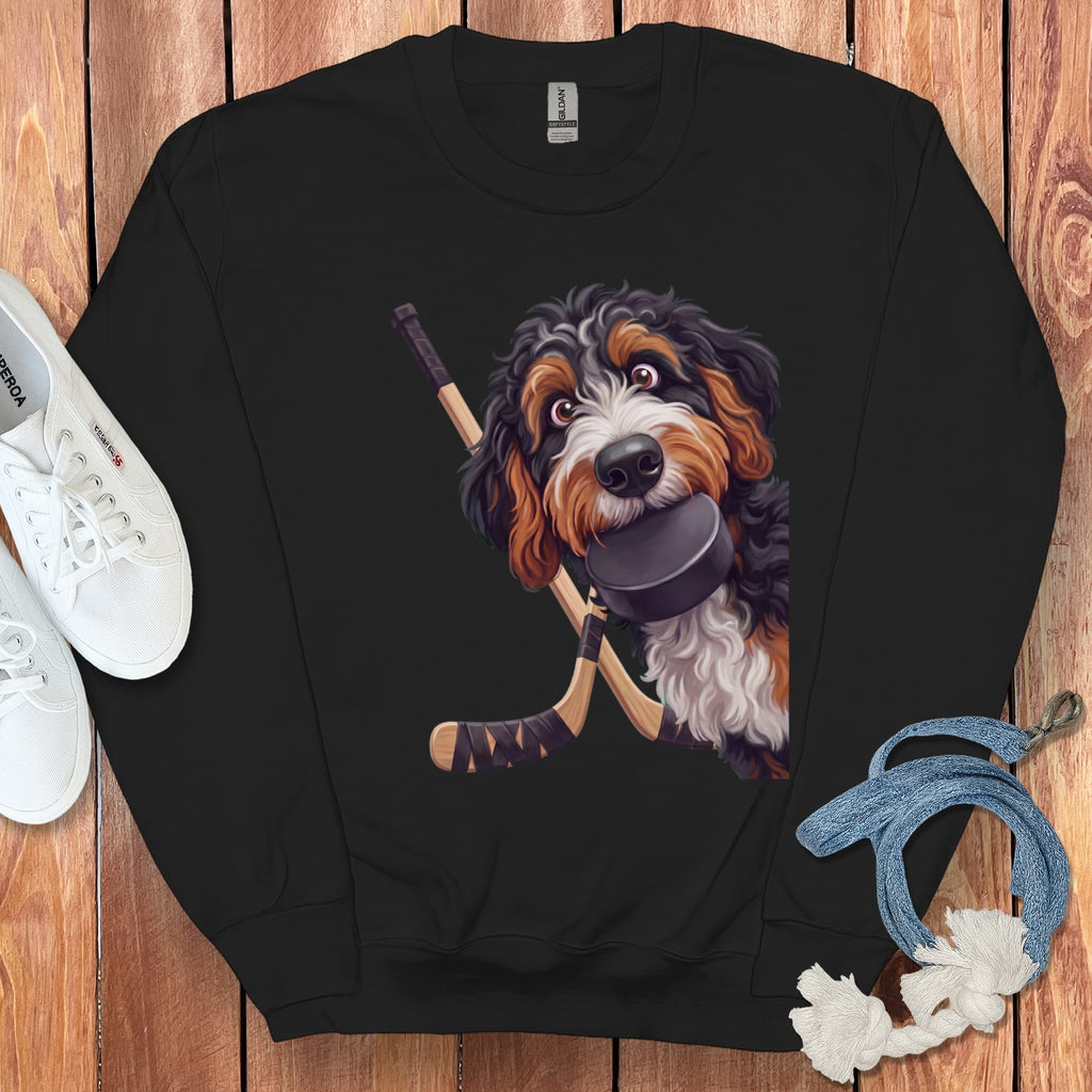 Bernedoodle Hockey Sweatshirt in Black / S by Puppy Jo